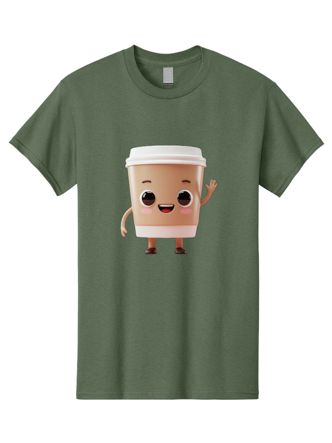 Coffee-Cup Men'S Graphic Tee, 100% Cotton, Comfortable Casual Summer Wear, Machine Washable, Cartoon Coffee Cup, Anthropomorphic Character, Smiling Face, Friendly Gesture, Happy Expression, 3D Illustration, Coffee Culture, Morning Pick-Me-Up, Baa366 15
