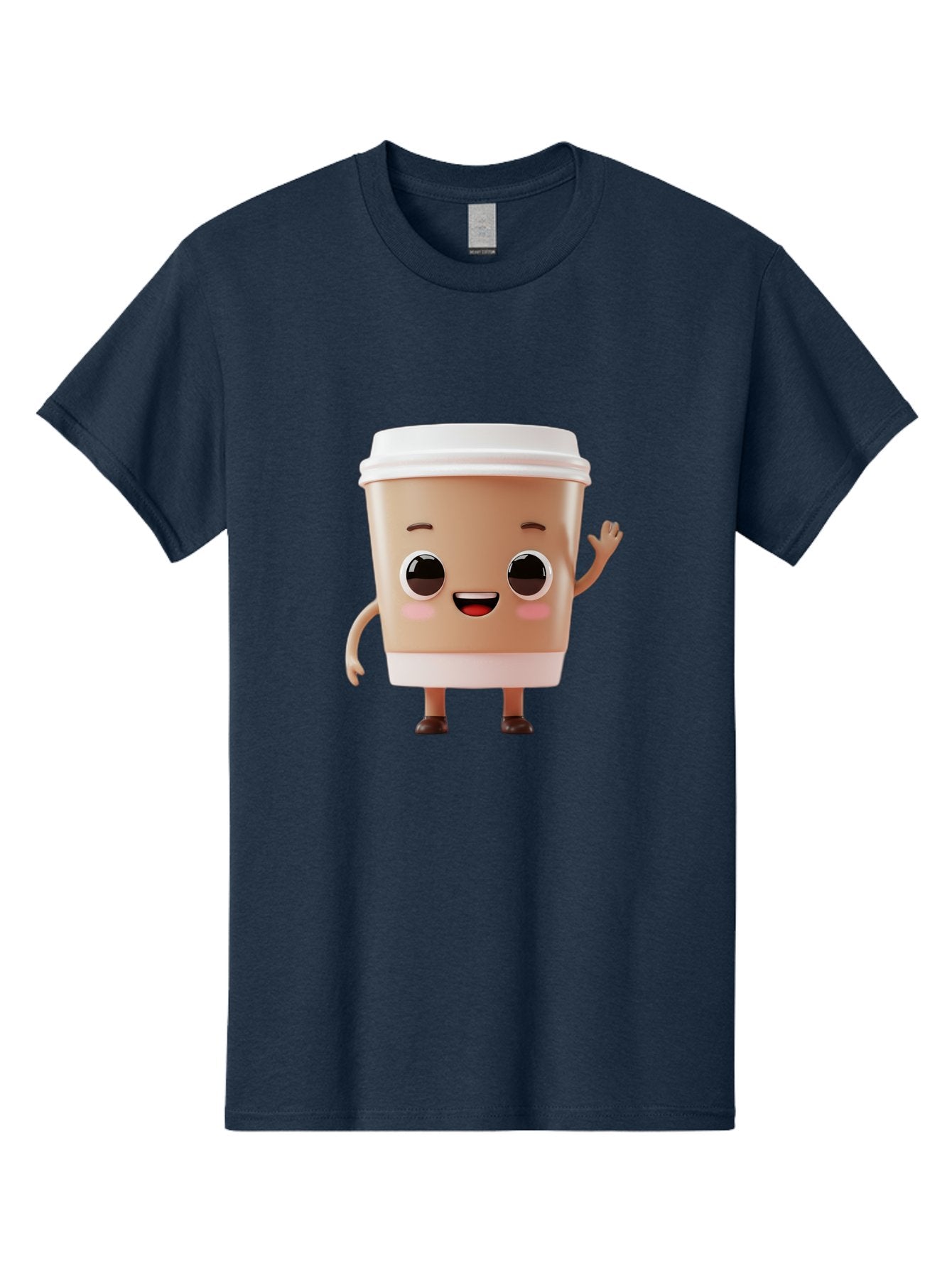 Coffee-Cup Men'S Graphic Tee, 100% Cotton, Comfortable Casual Summer Wear, Machine Washable, Cartoon Coffee Cup, Anthropomorphic Character, Smiling Face, Friendly Gesture, Happy Expression, 3D Illustration, Coffee Culture, Morning Pick-Me-Up, Baa366 6
