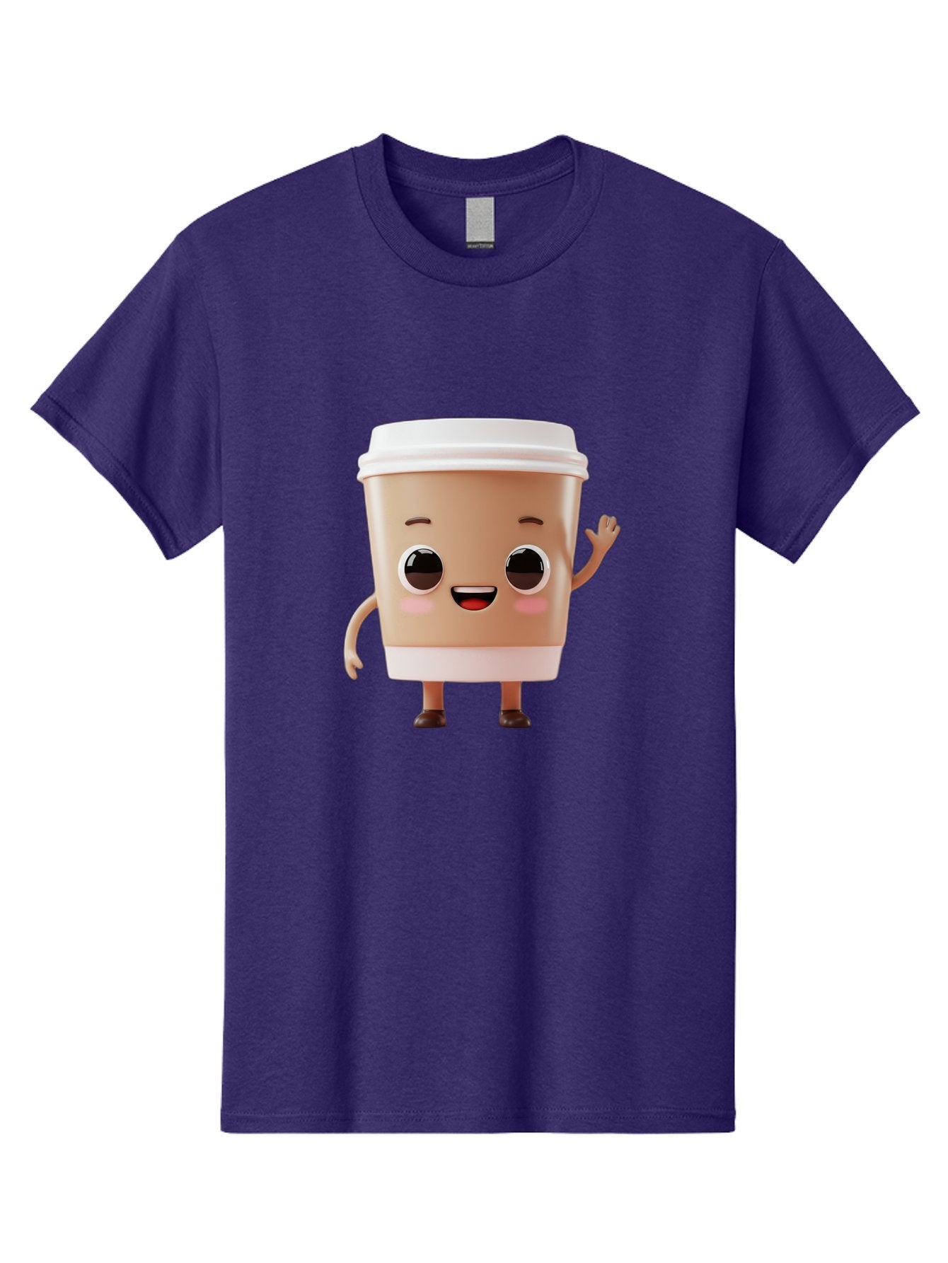 Coffee-Cup Men'S Graphic Tee, 100% Cotton, Comfortable Casual Summer Wear, Machine Washable, Cartoon Coffee Cup, Anthropomorphic Character, Smiling Face, Friendly Gesture, Happy Expression, 3D Illustration, Coffee Culture, Morning Pick-Me-Up, Baa366 7