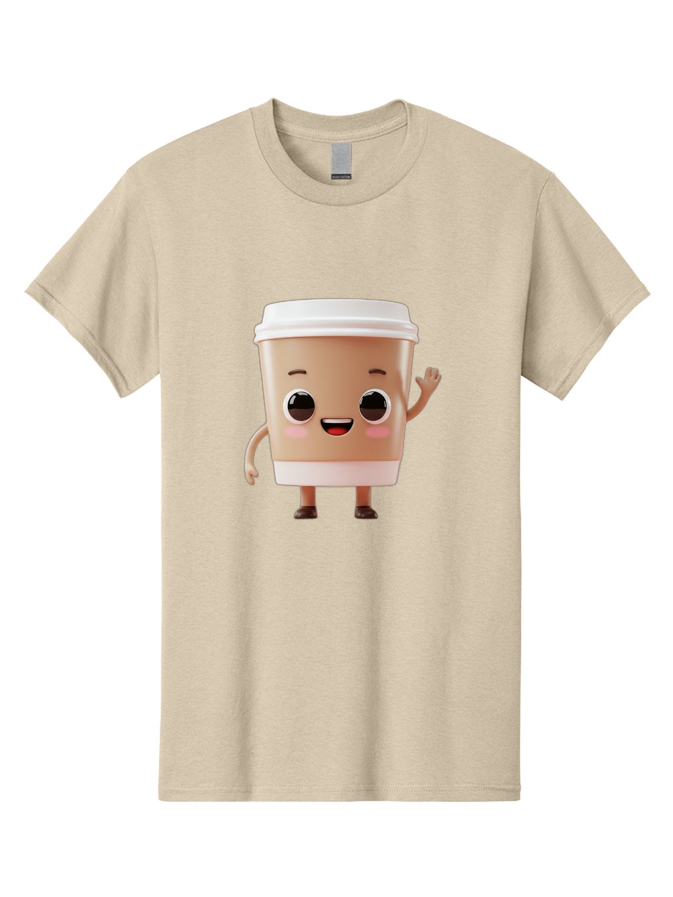 Coffee-Cup Men'S Graphic Tee, 100% Cotton, Comfortable Casual Summer Wear, Machine Washable, Cartoon Coffee Cup, Anthropomorphic Character, Smiling Face, Friendly Gesture, Happy Expression, 3D Illustration, Coffee Culture, Morning Pick-Me-Up, Baa366