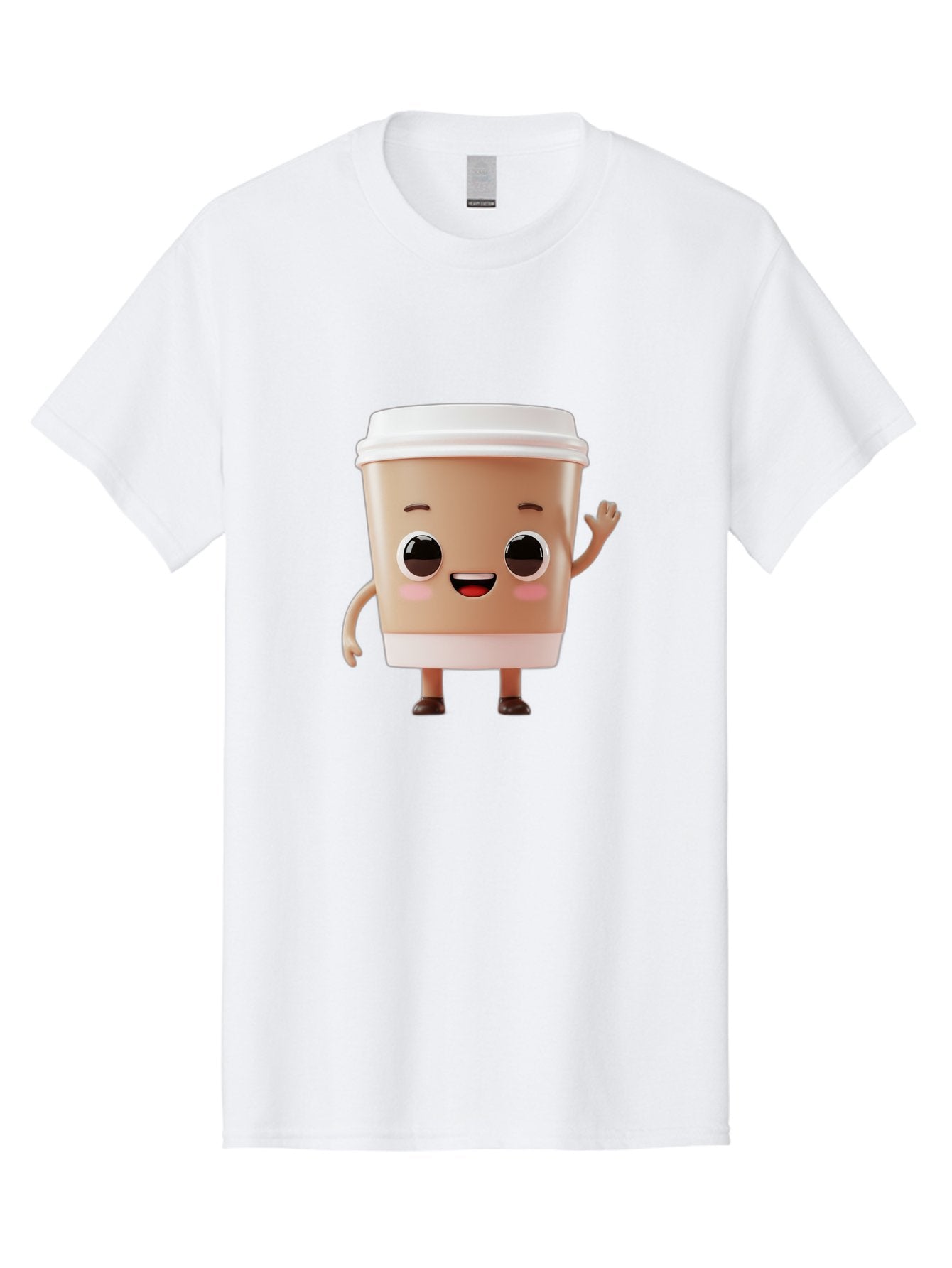 Coffee-Cup Men'S Graphic Tee, 100% Cotton, Comfortable Casual Summer Wear, Machine Washable, Cartoon Coffee Cup, Anthropomorphic Character, Smiling Face, Friendly Gesture, Happy Expression, 3D Illustration, Coffee Culture, Morning Pick-Me-Up, Baa366 5