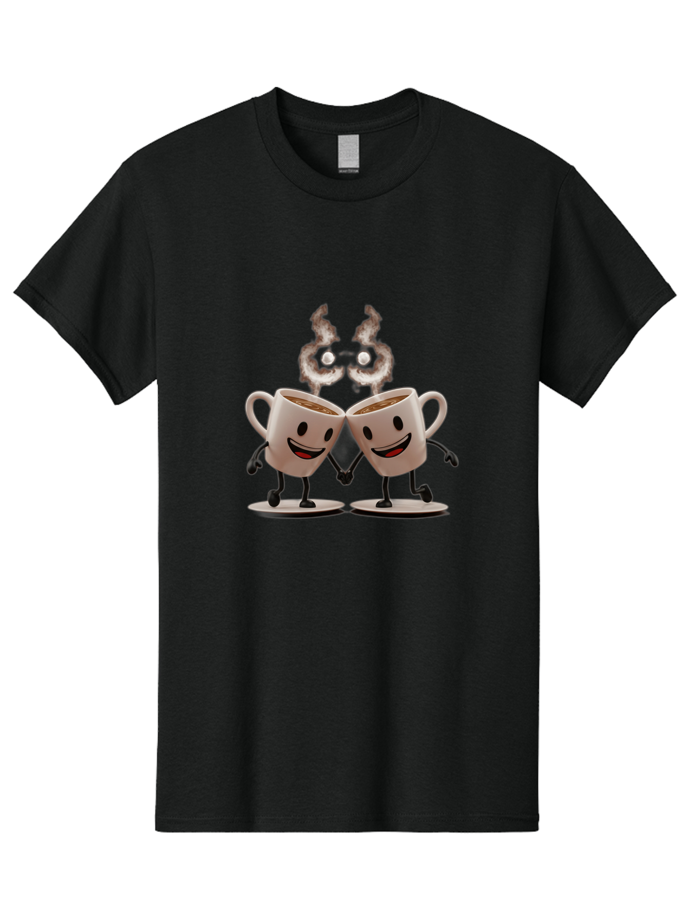 Coffee-Cups-2 Men'S Graphic Tee, 100% Cotton, Comfortable Casual Summer Wear, Machine Washable, Cartoon Coffee Cups Holding Hands, Smiling Faces, Coffee Steam, Adorable Characters, Quirky Illustration, Playful Design, Coffee Lovers, Baa368 19