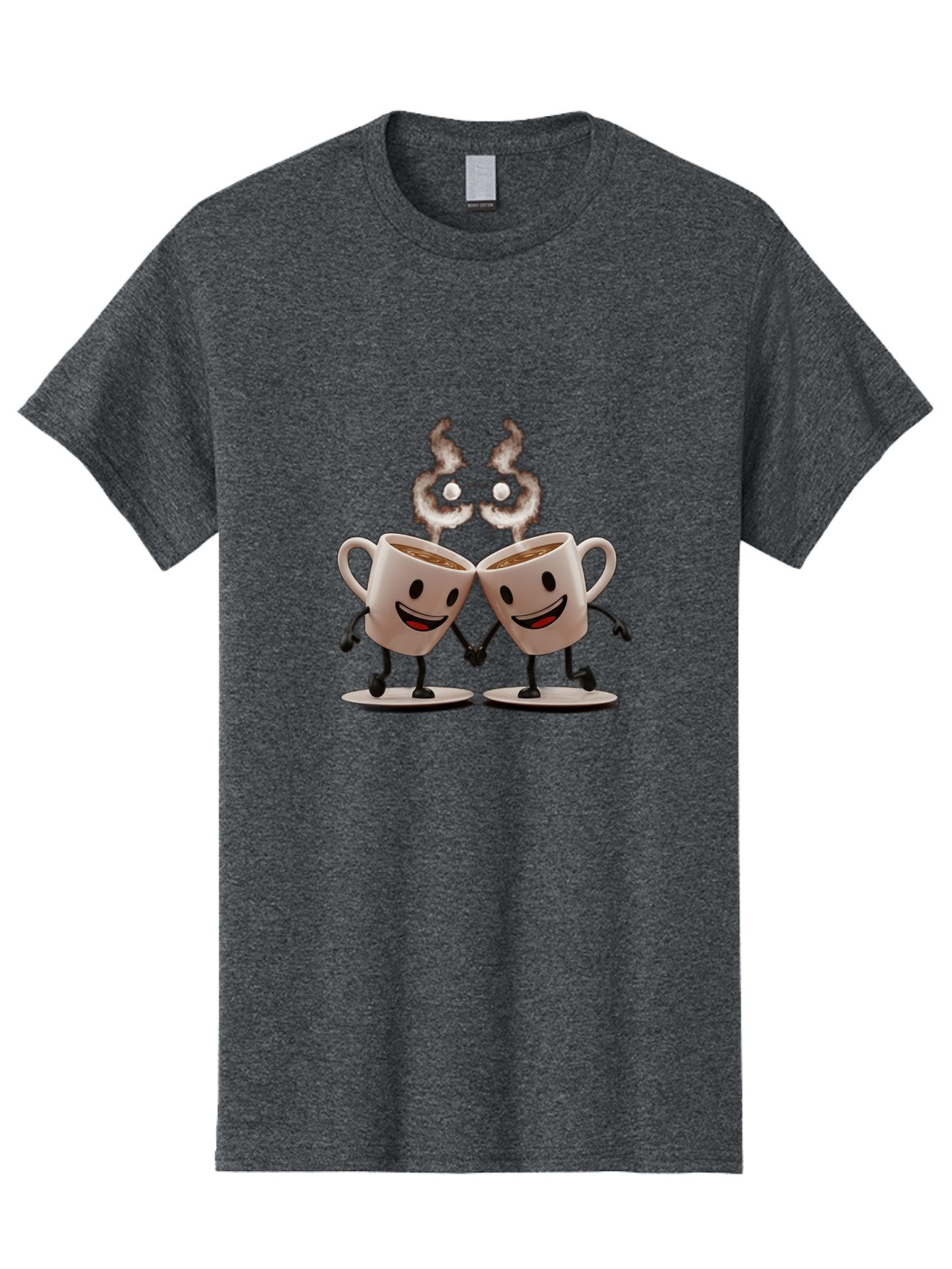 Coffee-Cups-2 Men'S Graphic Tee, 100% Cotton, Comfortable Casual Summer Wear, Machine Washable, Cartoon Coffee Cups Holding Hands, Smiling Faces, Coffee Steam, Adorable Characters, Quirky Illustration, Playful Design, Coffee Lovers, Baa368 12