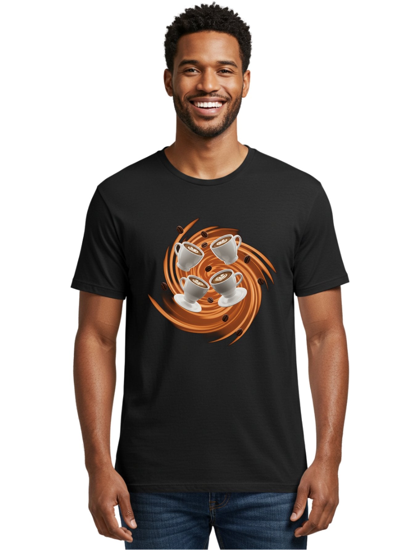 Coffee-Cups Men'S Graphic Tee, 100% Cotton, Comfortable Casual Summer Wear, Machine Washable, Coffee Cups, Espresso, Coffee Beans, Swirling Motion, Rich Coffee, Coffee Art, Latte Art, Coffee Culture Baa370 19