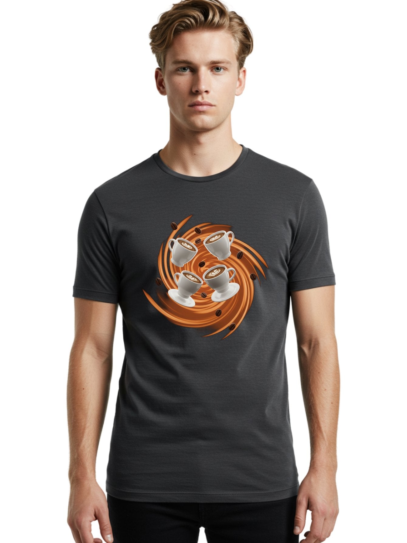 Coffee-Cups Men'S Graphic Tee, 100% Cotton, Comfortable Casual Summer Wear, Machine Washable, Coffee Cups, Espresso, Coffee Beans, Swirling Motion, Rich Coffee, Coffee Art, Latte Art, Coffee Culture Baa370 23