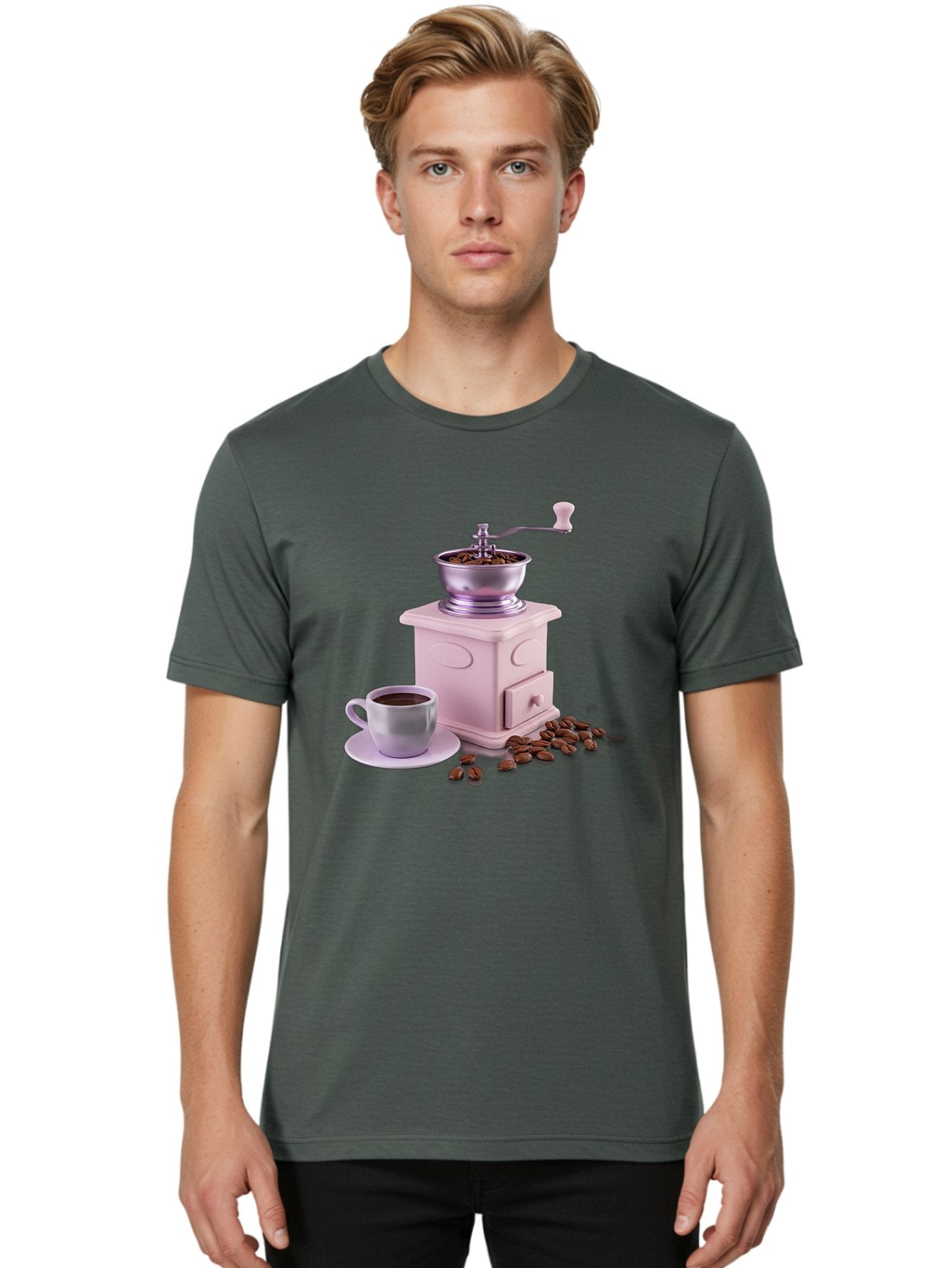 Coffee-Grinder-1 Men'S Graphic Tee, 100% Cotton, Comfortable Casual Summer Wear, Machine Washable, Coffee Grinder, Manual Grinder, Coffee Beans, Freshly Ground Coffee, Coffee Cup, Saucer, Morning Routine, Coffee Lover, Coffee Culture Baa371 24