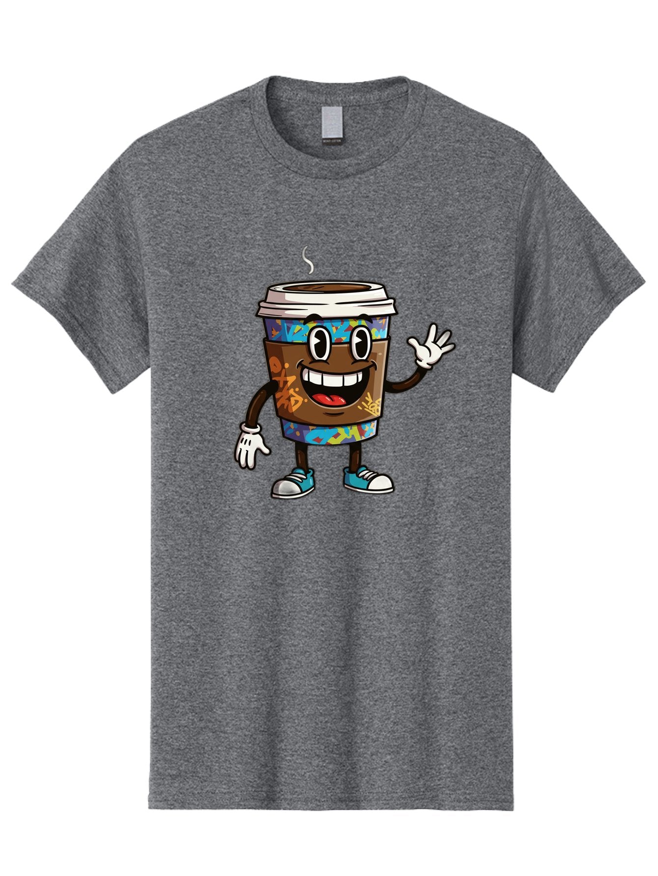 Coffee-Mug-Character Men'S Graphic Tee, 100% Cotton, Comfortable Casual Summer Wear, Machine Washable, Cartoon Personified Coffee Cup, Brown Coffee Cup Character, Smiling Coffee, Coffee Cup Mascot, Positive Vibes, Waving Coffee Cup, Baa378 3