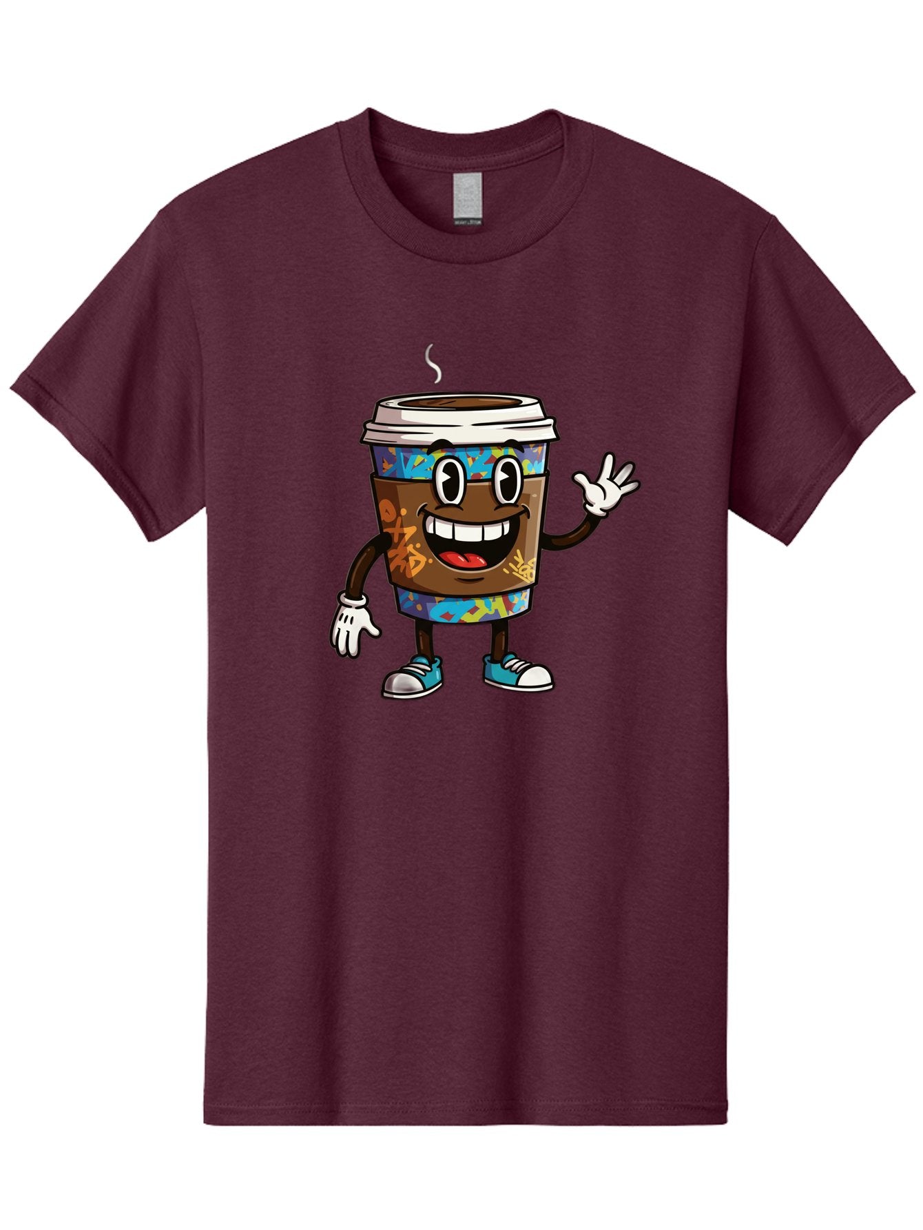 Coffee-Mug-Character Men'S Graphic Tee, 100% Cotton, Comfortable Casual Summer Wear, Machine Washable, Cartoon Personified Coffee Cup, Brown Coffee Cup Character, Smiling Coffee, Coffee Cup Mascot, Positive Vibes, Waving Coffee Cup, Baa378 14