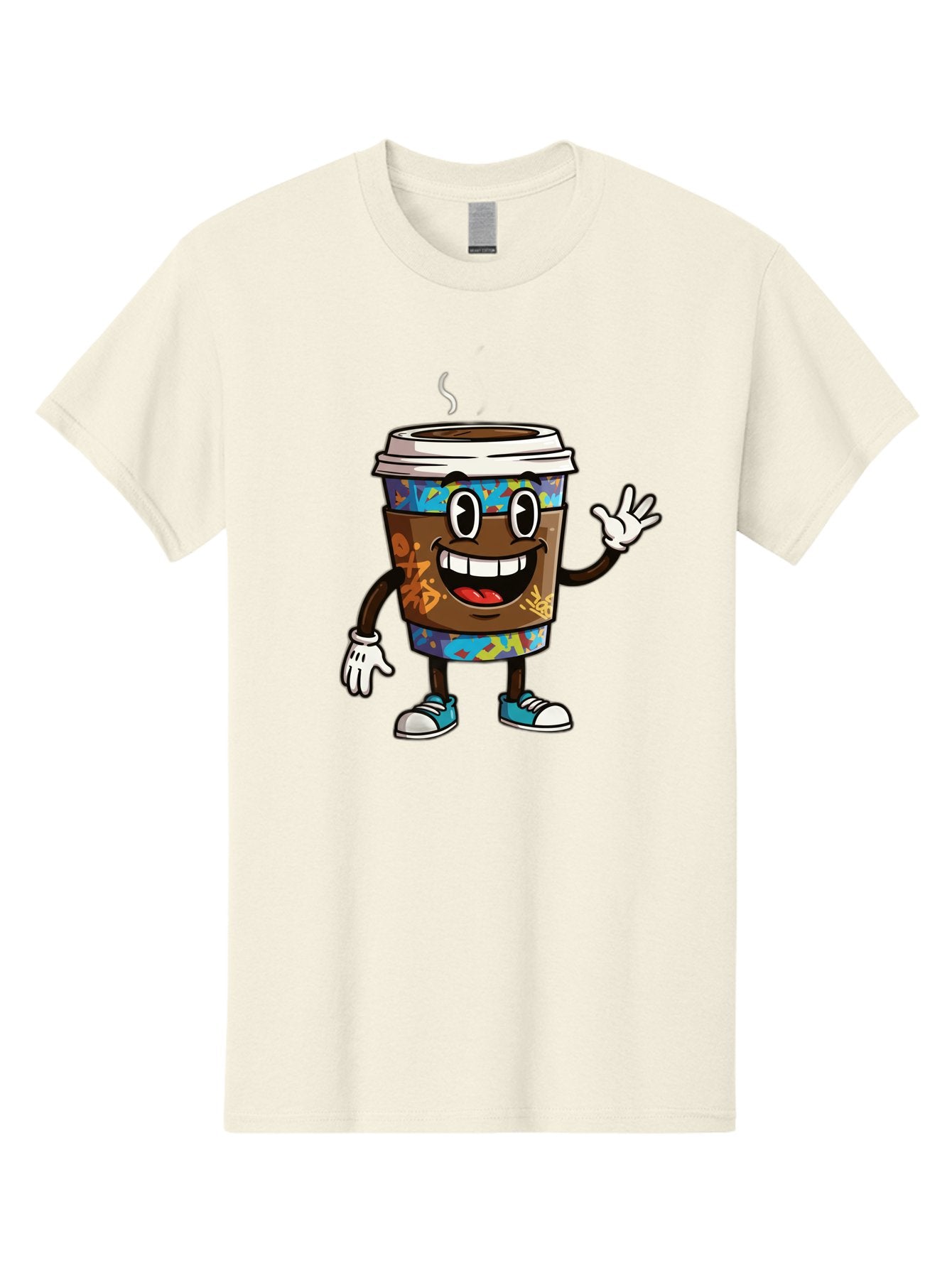 Coffee-Mug-Character Men'S Graphic Tee, 100% Cotton, Comfortable Casual Summer Wear, Machine Washable, Cartoon Personified Coffee Cup, Brown Coffee Cup Character, Smiling Coffee, Coffee Cup Mascot, Positive Vibes, Waving Coffee Cup, Baa378 9