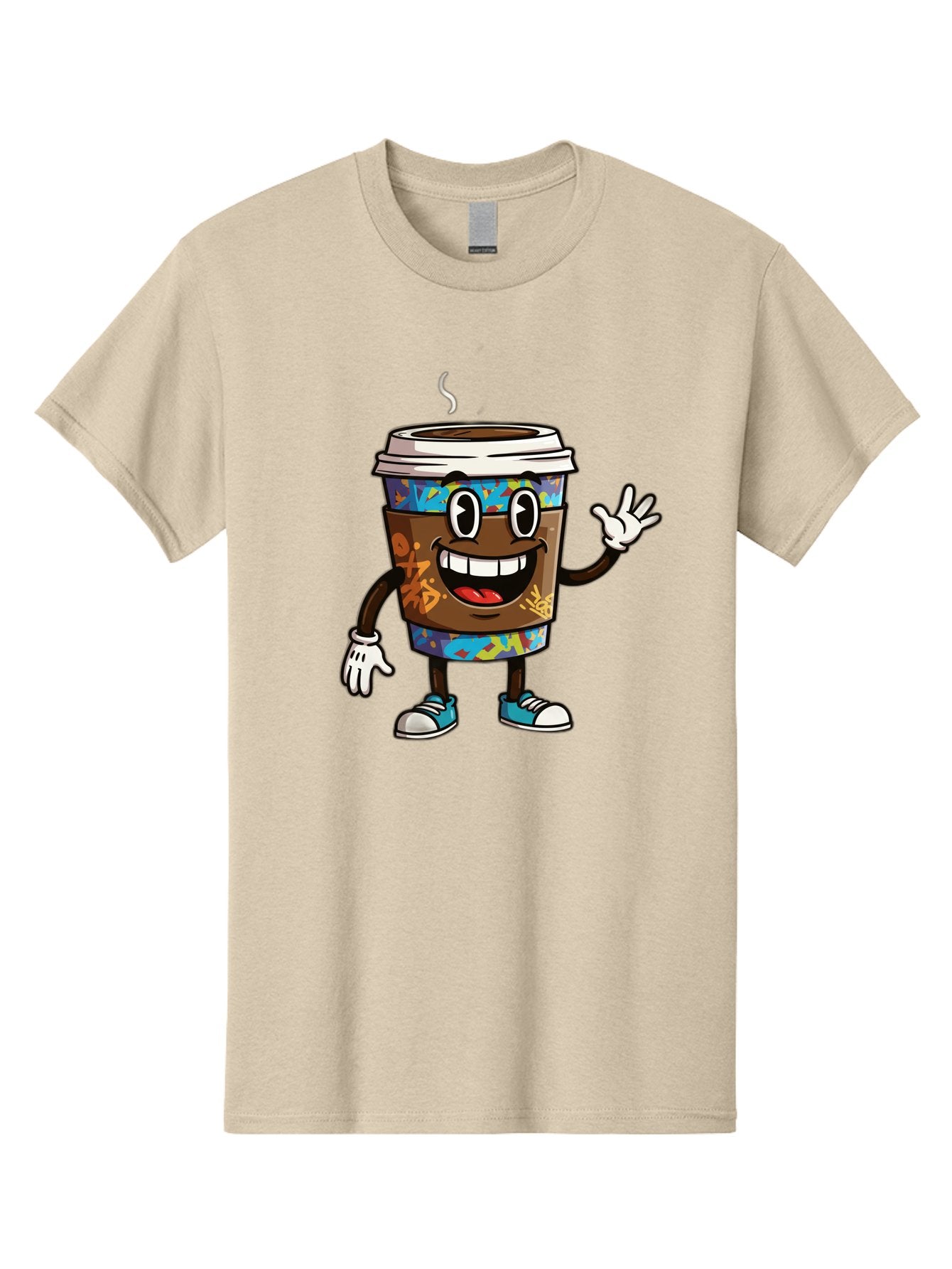 Coffee-Mug-Character Men'S Graphic Tee, 100% Cotton, Comfortable Casual Summer Wear, Machine Washable, Cartoon Personified Coffee Cup, Brown Coffee Cup Character, Smiling Coffee, Coffee Cup Mascot, Positive Vibes, Waving Coffee Cup, Baa378 11