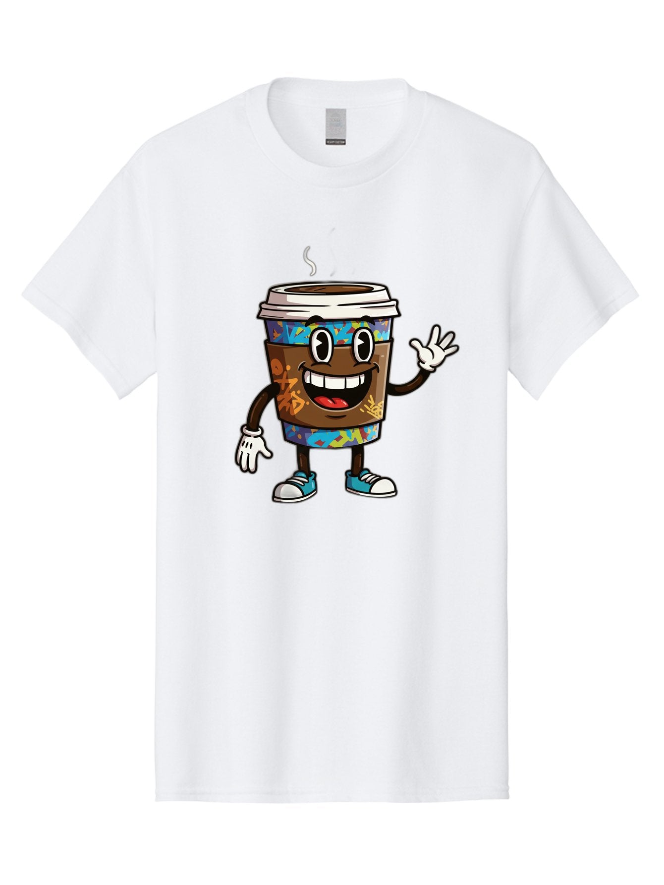 Coffee-Mug-Character Men'S Graphic Tee, 100% Cotton, Comfortable Casual Summer Wear, Machine Washable, Cartoon Personified Coffee Cup, Brown Coffee Cup Character, Smiling Coffee, Coffee Cup Mascot, Positive Vibes, Waving Coffee Cup, Baa378 6