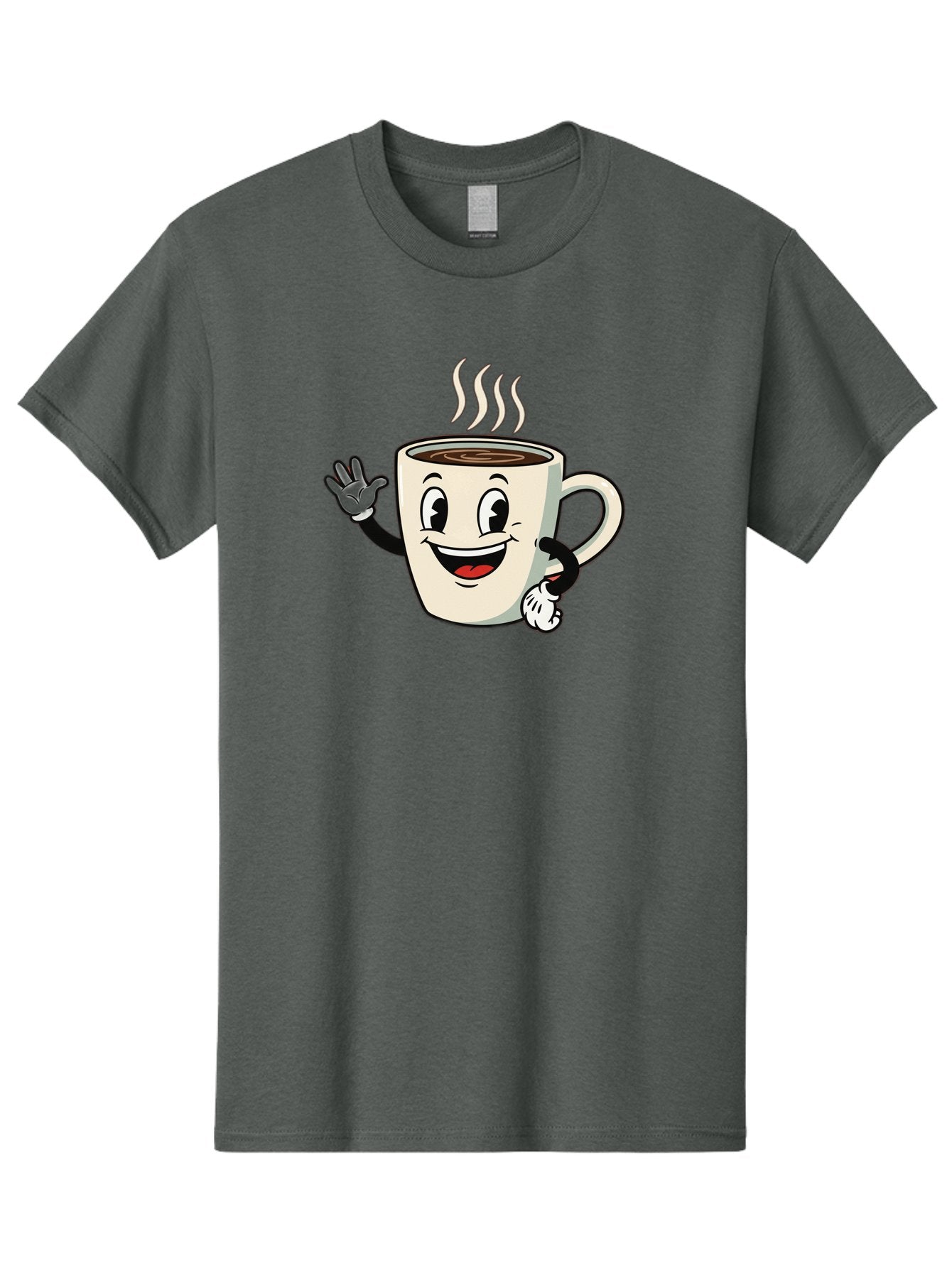 Coffee-Mug Men'S Graphic Tee, 100% Cotton, Comfortable Casual Summer Wear, Machine Washable, Cartoon Coffee Mug, Steaming Hot Coffee, Happy Face, Waving Hand, Smiling, Cheerful, Friendly, Coffee Break, Morning Pick-Me-Up Baa379 9