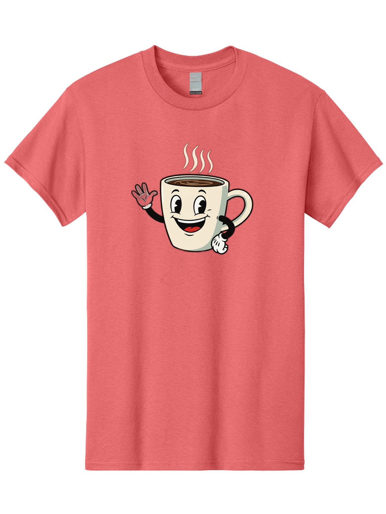 Coffee-Mug Men'S Graphic Tee, 100% Cotton, Comfortable Casual Summer Wear, Machine Washable, Cartoon Coffee Mug, Steaming Hot Coffee, Happy Face, Waving Hand, Smiling, Cheerful, Friendly, Coffee Break, Morning Pick-Me-Up Baa379 15