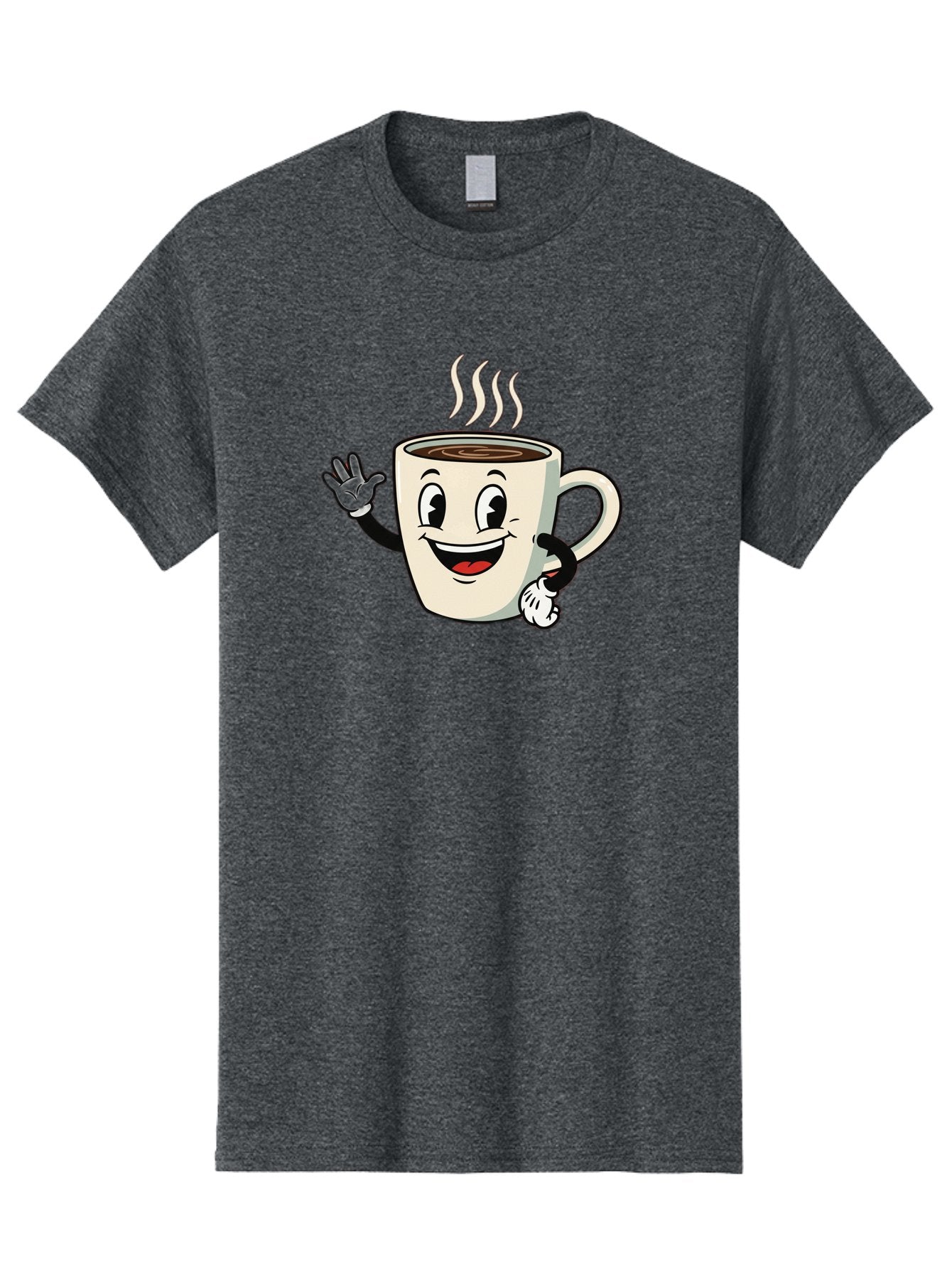 Coffee-Mug Men'S Graphic Tee, 100% Cotton, Comfortable Casual Summer Wear, Machine Washable, Cartoon Coffee Mug, Steaming Hot Coffee, Happy Face, Waving Hand, Smiling, Cheerful, Friendly, Coffee Break, Morning Pick-Me-Up Baa379 3