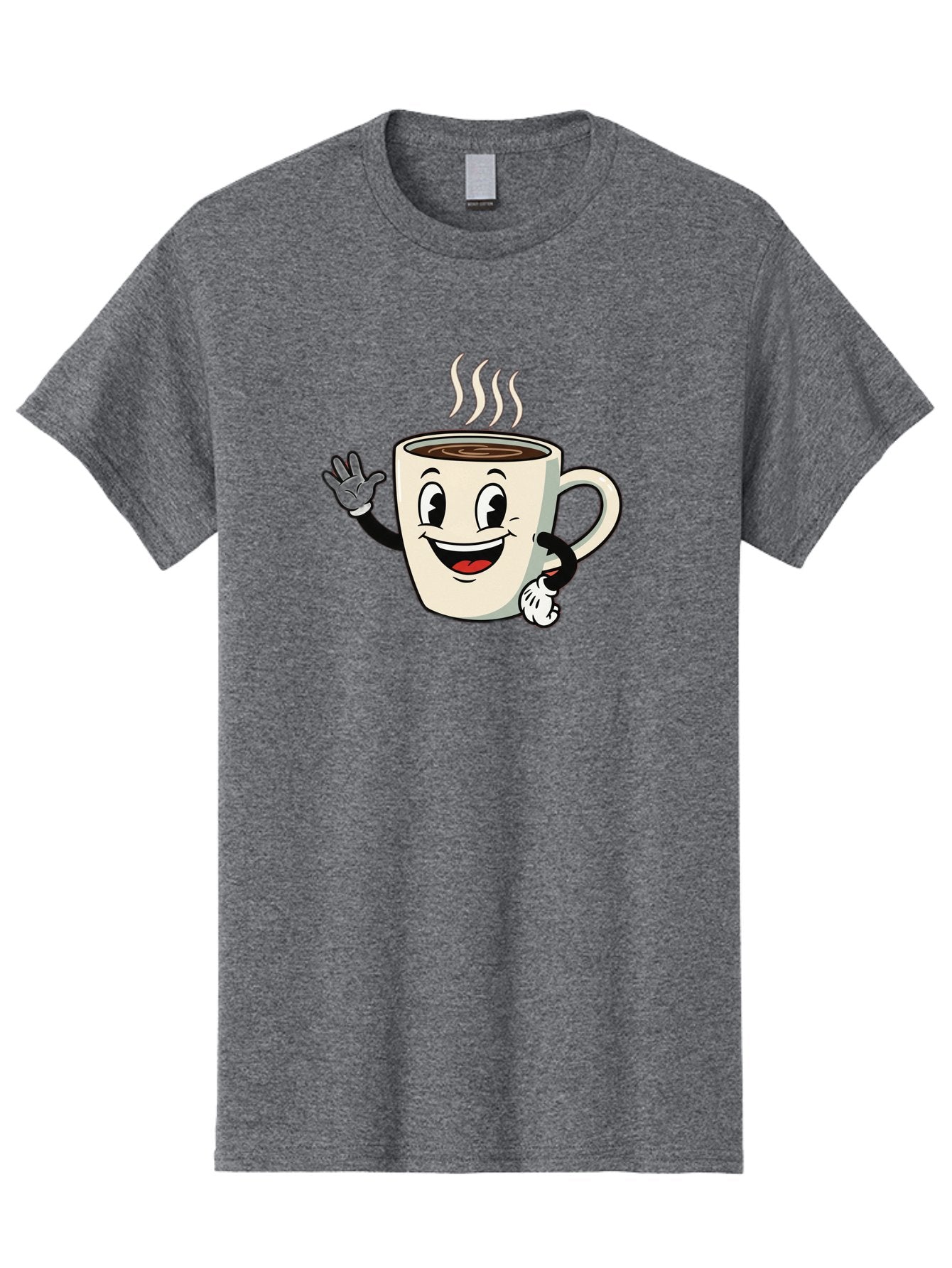 Coffee-Mug Men'S Graphic Tee, 100% Cotton, Comfortable Casual Summer Wear, Machine Washable, Cartoon Coffee Mug, Steaming Hot Coffee, Happy Face, Waving Hand, Smiling, Cheerful, Friendly, Coffee Break, Morning Pick-Me-Up Baa379 13
