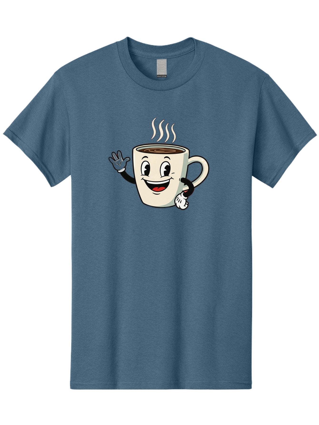 Coffee-Mug Men'S Graphic Tee, 100% Cotton, Comfortable Casual Summer Wear, Machine Washable, Cartoon Coffee Mug, Steaming Hot Coffee, Happy Face, Waving Hand, Smiling, Cheerful, Friendly, Coffee Break, Morning Pick-Me-Up Baa379