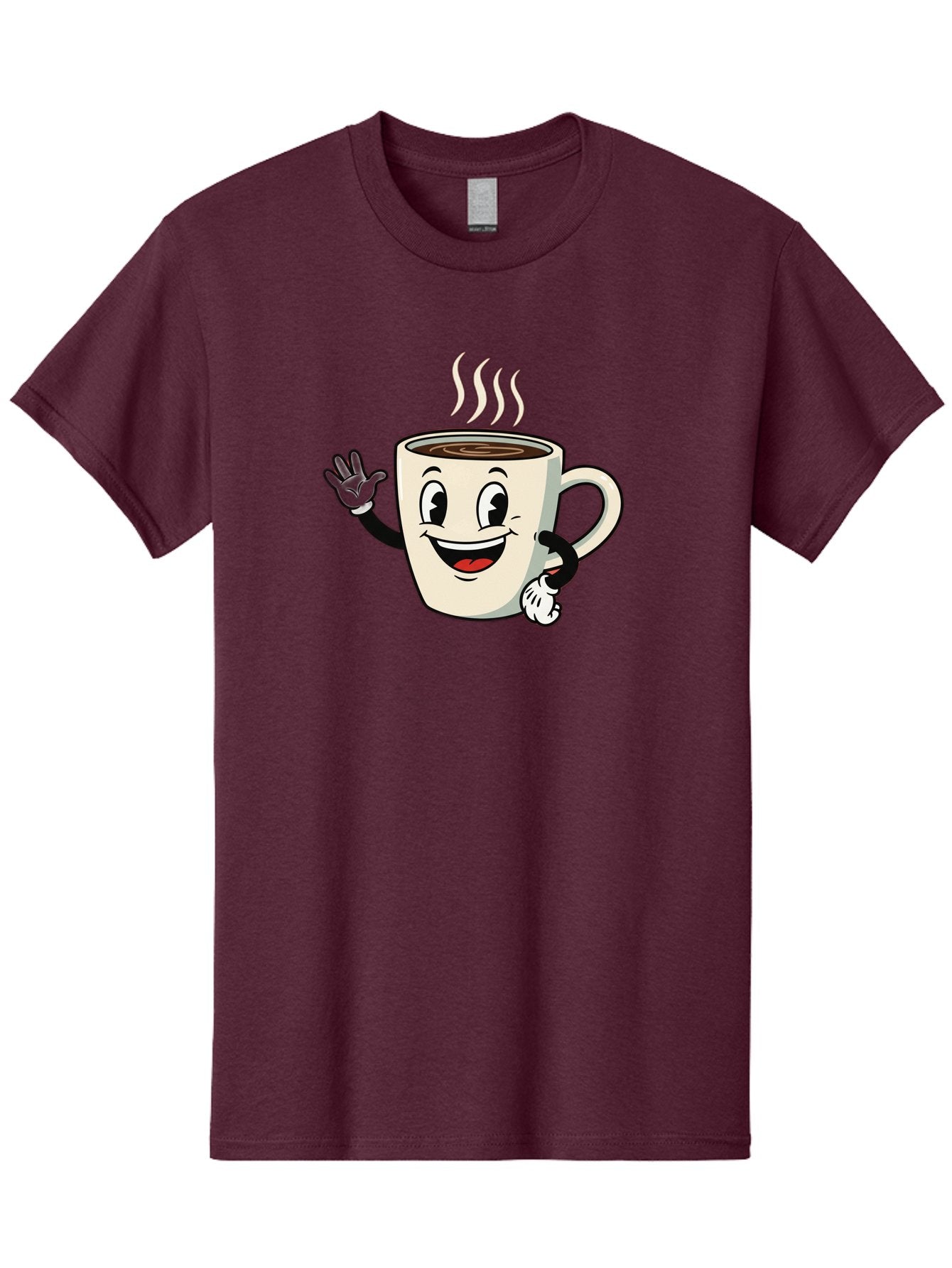 Coffee-Mug Men'S Graphic Tee, 100% Cotton, Comfortable Casual Summer Wear, Machine Washable, Cartoon Coffee Mug, Steaming Hot Coffee, Happy Face, Waving Hand, Smiling, Cheerful, Friendly, Coffee Break, Morning Pick-Me-Up Baa379 11