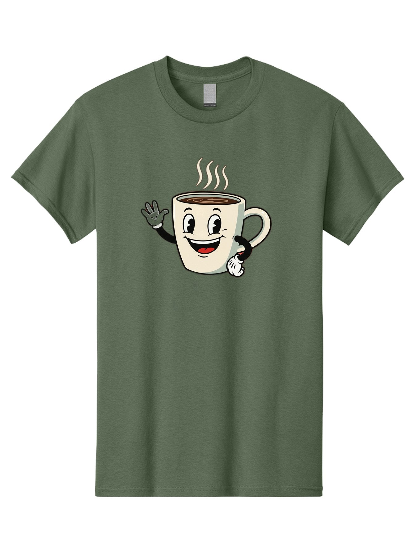 Coffee-Mug Men'S Graphic Tee, 100% Cotton, Comfortable Casual Summer Wear, Machine Washable, Cartoon Coffee Mug, Steaming Hot Coffee, Happy Face, Waving Hand, Smiling, Cheerful, Friendly, Coffee Break, Morning Pick-Me-Up Baa379 12