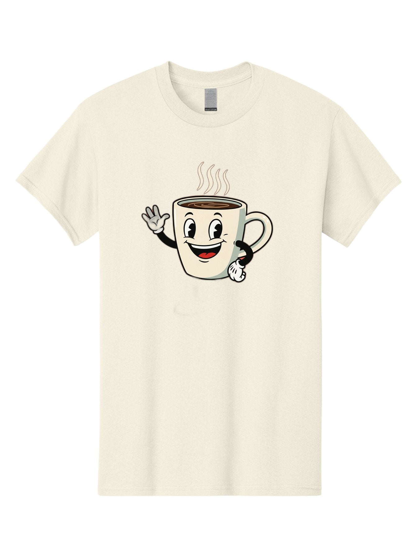 Coffee-Mug Men'S Graphic Tee, 100% Cotton, Comfortable Casual Summer Wear, Machine Washable, Cartoon Coffee Mug, Steaming Hot Coffee, Happy Face, Waving Hand, Smiling, Cheerful, Friendly, Coffee Break, Morning Pick-Me-Up Baa379 4