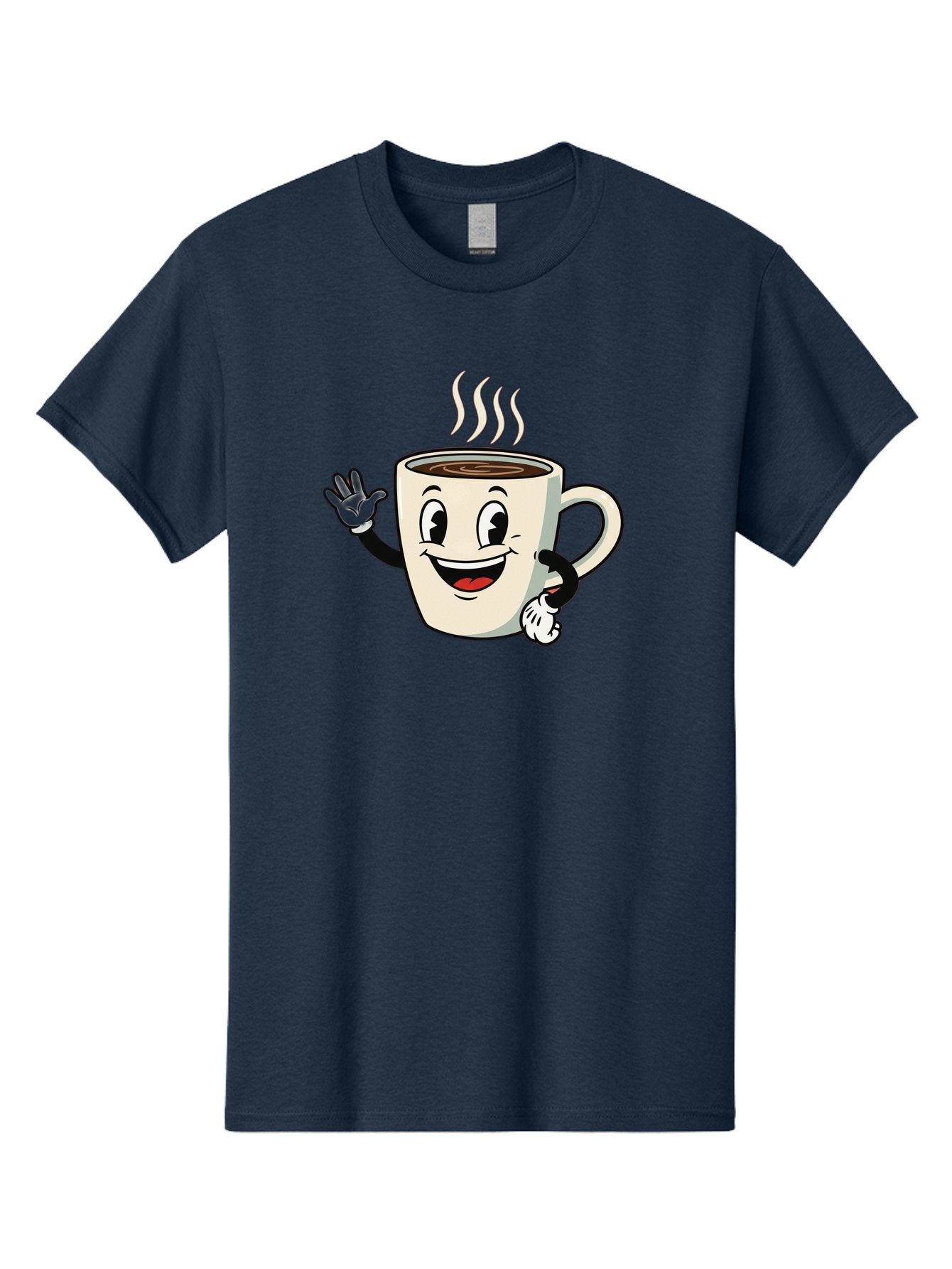 Coffee-Mug Men'S Graphic Tee, 100% Cotton, Comfortable Casual Summer Wear, Machine Washable, Cartoon Coffee Mug, Steaming Hot Coffee, Happy Face, Waving Hand, Smiling, Cheerful, Friendly, Coffee Break, Morning Pick-Me-Up Baa379 6