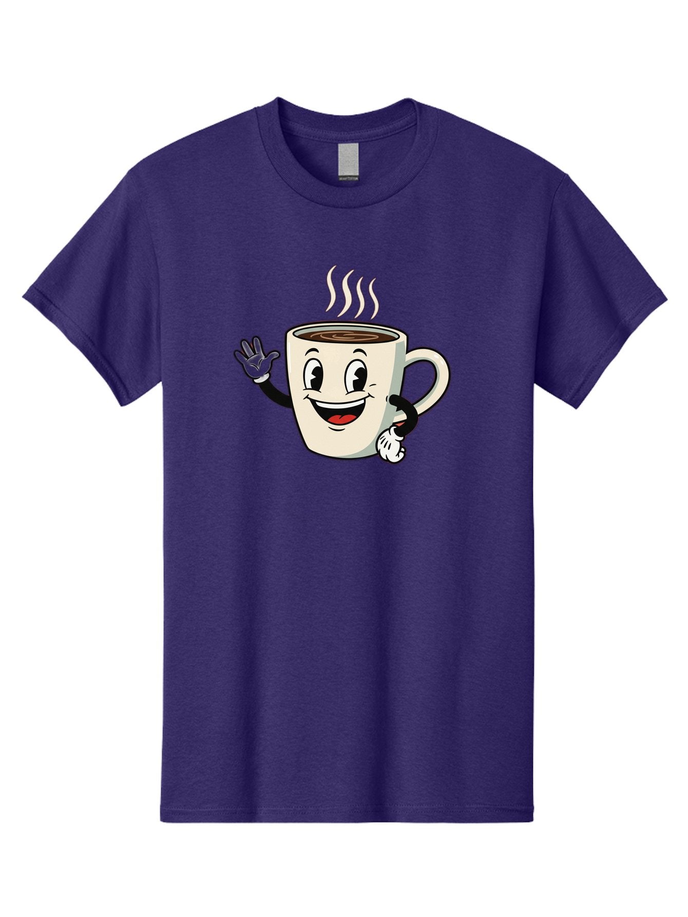 Coffee-Mug Men'S Graphic Tee, 100% Cotton, Comfortable Casual Summer Wear, Machine Washable, Cartoon Coffee Mug, Steaming Hot Coffee, Happy Face, Waving Hand, Smiling, Cheerful, Friendly, Coffee Break, Morning Pick-Me-Up Baa379 10