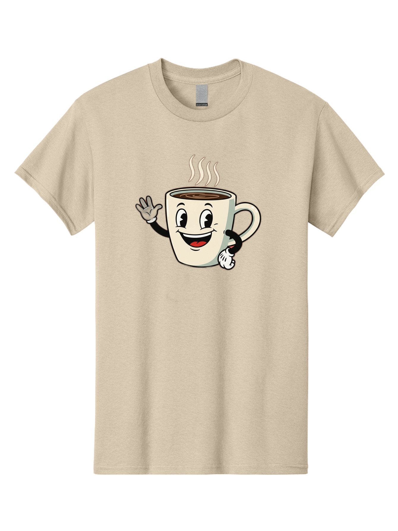 Coffee-Mug Men'S Graphic Tee, 100% Cotton, Comfortable Casual Summer Wear, Machine Washable, Cartoon Coffee Mug, Steaming Hot Coffee, Happy Face, Waving Hand, Smiling, Cheerful, Friendly, Coffee Break, Morning Pick-Me-Up Baa379 5