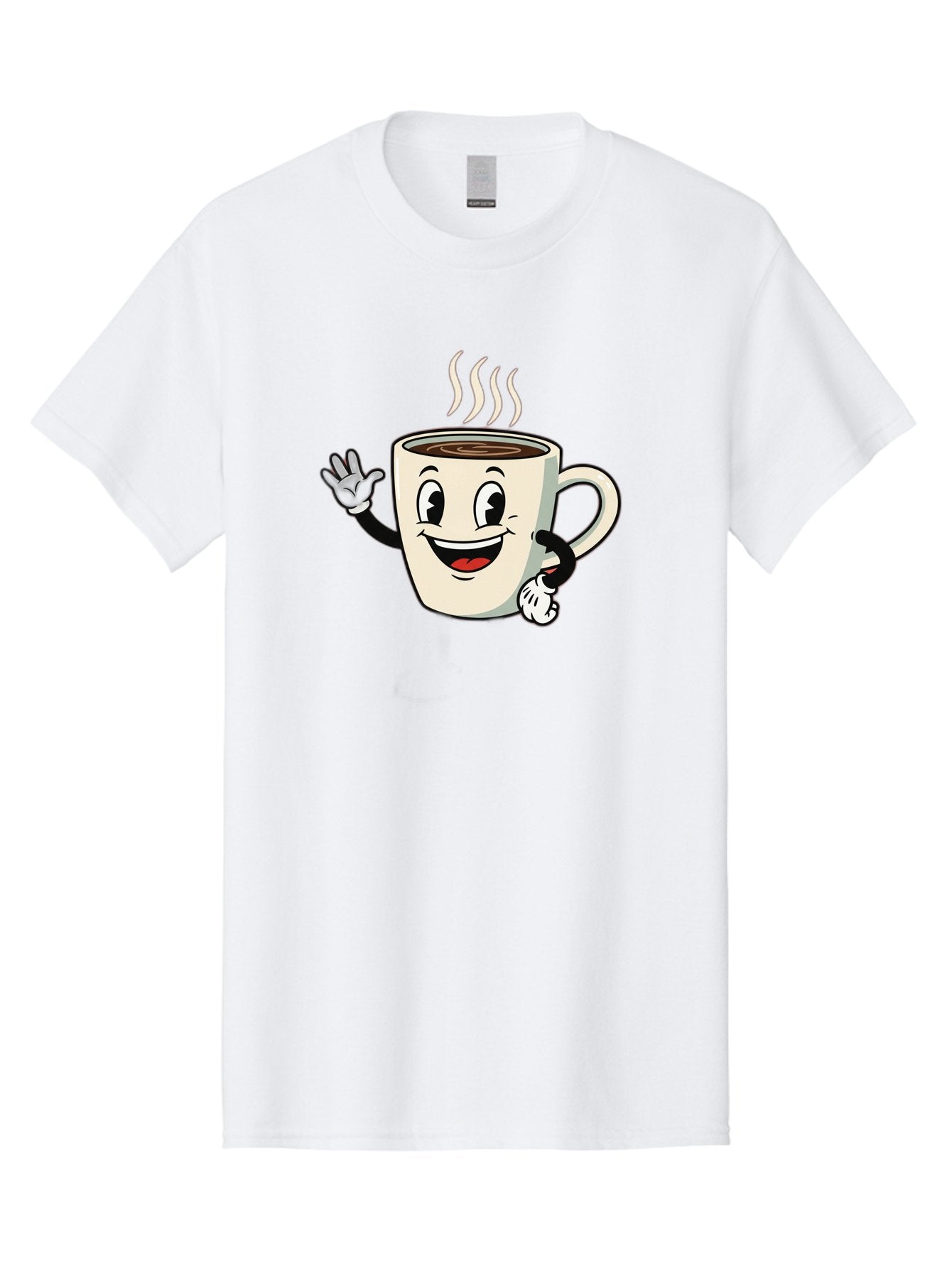 Coffee-Mug Men'S Graphic Tee, 100% Cotton, Comfortable Casual Summer Wear, Machine Washable, Cartoon Coffee Mug, Steaming Hot Coffee, Happy Face, Waving Hand, Smiling, Cheerful, Friendly, Coffee Break, Morning Pick-Me-Up Baa379 7