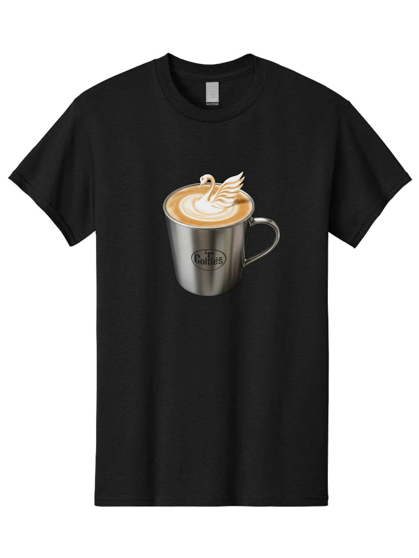 Coffies Men'S Graphic Tee, 100% Cotton, Comfortable Casual Summer Wear, Machine Washable, Coffee, Latte Art, Swan Design, Foamy Texture, Cappuccino, Beverage, Coffee Mug, Stainless Steel Mug, Coffies Branding, Coffee Culture Baa382 14