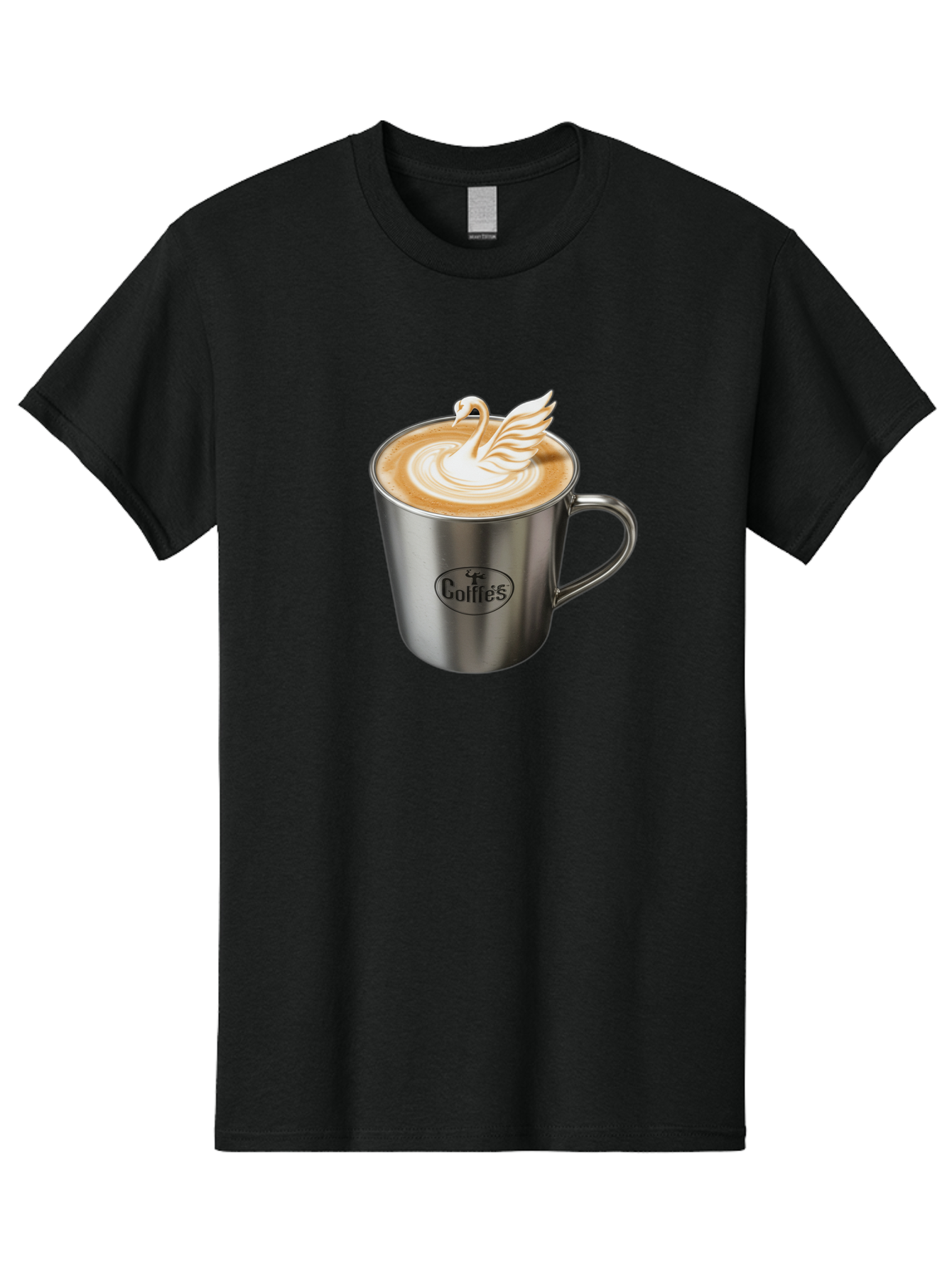 Coffies Men'S Graphic Tee, 100% Cotton, Comfortable Casual Summer Wear, Machine Washable, Coffee, Latte Art, Swan Design, Foamy Texture, Cappuccino, Beverage, Coffee Mug, Stainless Steel Mug, Coffies Branding, Coffee Culture Baa382 3