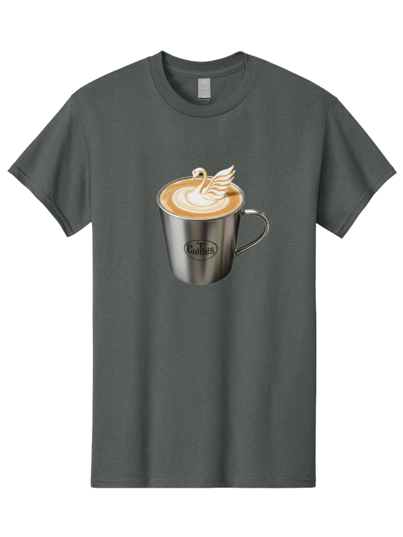 Coffies Men'S Graphic Tee, 100% Cotton, Comfortable Casual Summer Wear, Machine Washable, Coffee, Latte Art, Swan Design, Foamy Texture, Cappuccino, Beverage, Coffee Mug, Stainless Steel Mug, Coffies Branding, Coffee Culture Baa382 21