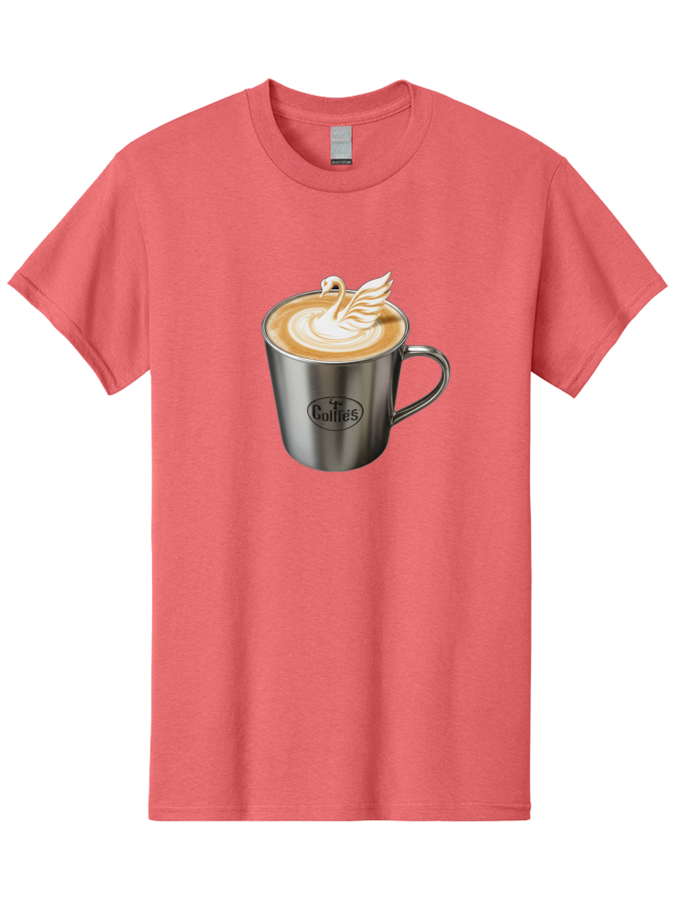 Coffies Men'S Graphic Tee, 100% Cotton, Comfortable Casual Summer Wear, Machine Washable, Coffee, Latte Art, Swan Design, Foamy Texture, Cappuccino, Beverage, Coffee Mug, Stainless Steel Mug, Coffies Branding, Coffee Culture Baa382 7
