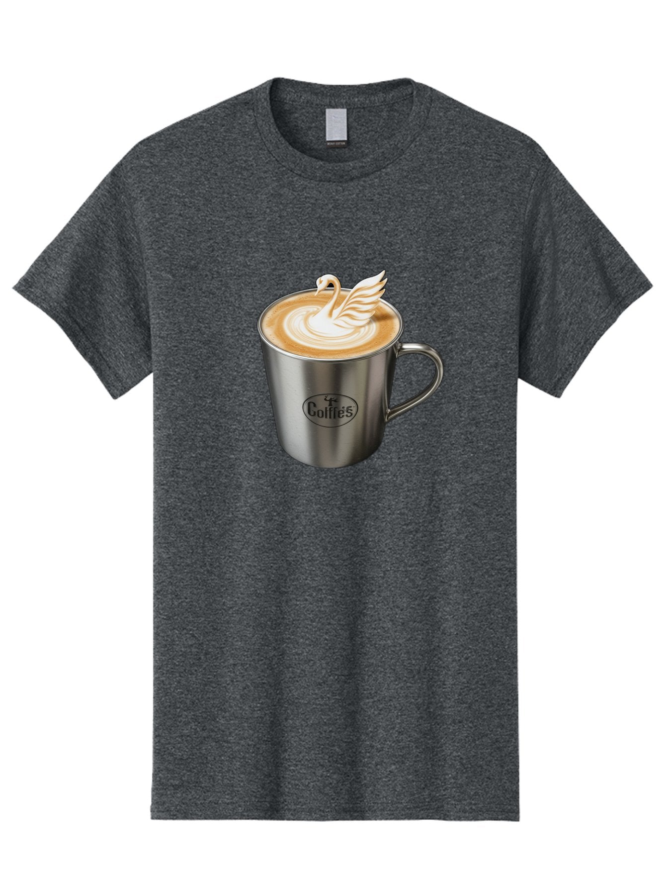 Coffies Men'S Graphic Tee, 100% Cotton, Comfortable Casual Summer Wear, Machine Washable, Coffee, Latte Art, Swan Design, Foamy Texture, Cappuccino, Beverage, Coffee Mug, Stainless Steel Mug, Coffies Branding, Coffee Culture Baa382 10