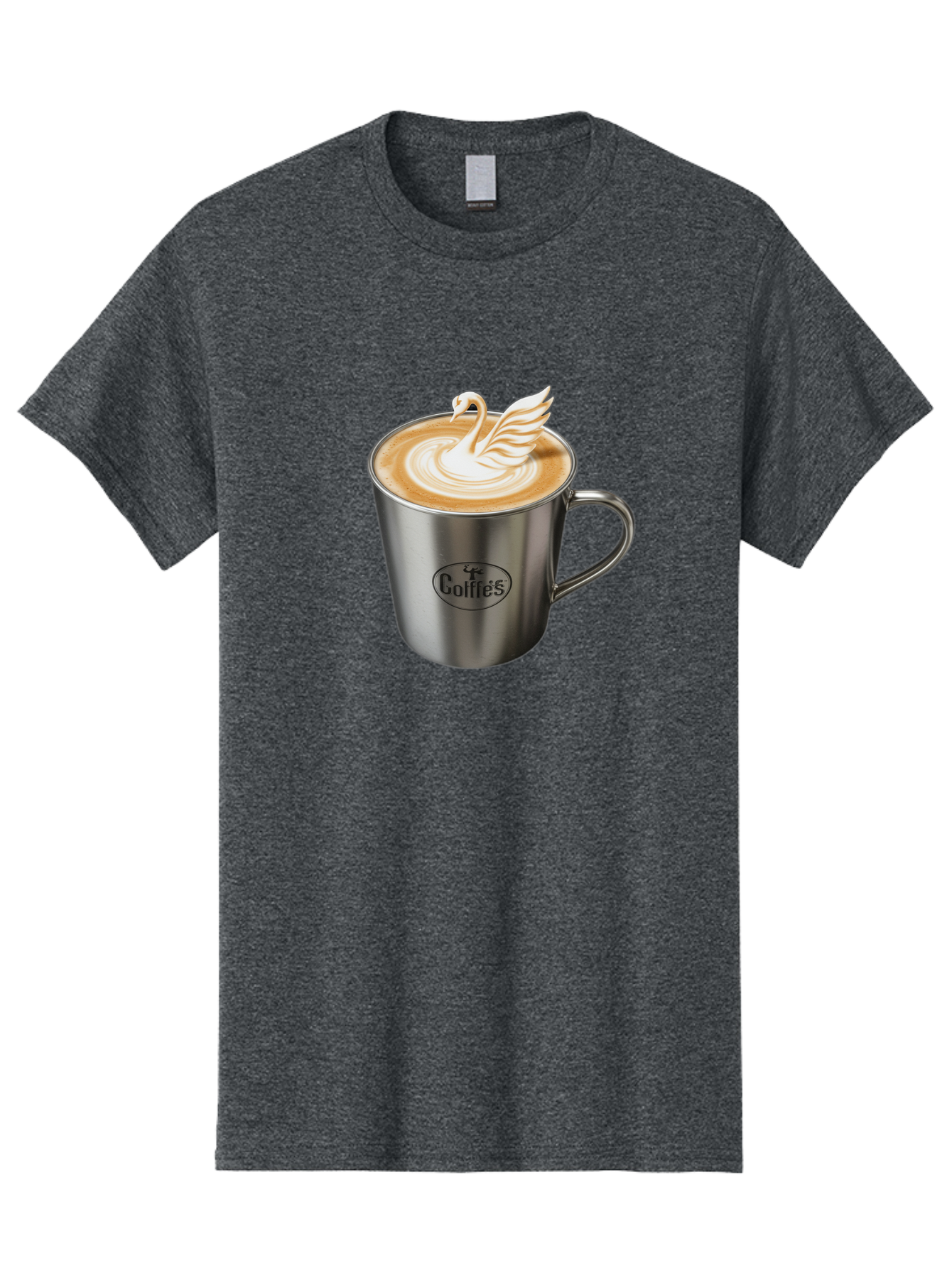 Coffies Men'S Graphic Tee, 100% Cotton, Comfortable Casual Summer Wear, Machine Washable, Coffee, Latte Art, Swan Design, Foamy Texture, Cappuccino, Beverage, Coffee Mug, Stainless Steel Mug, Coffies Branding, Coffee Culture Baa382 27