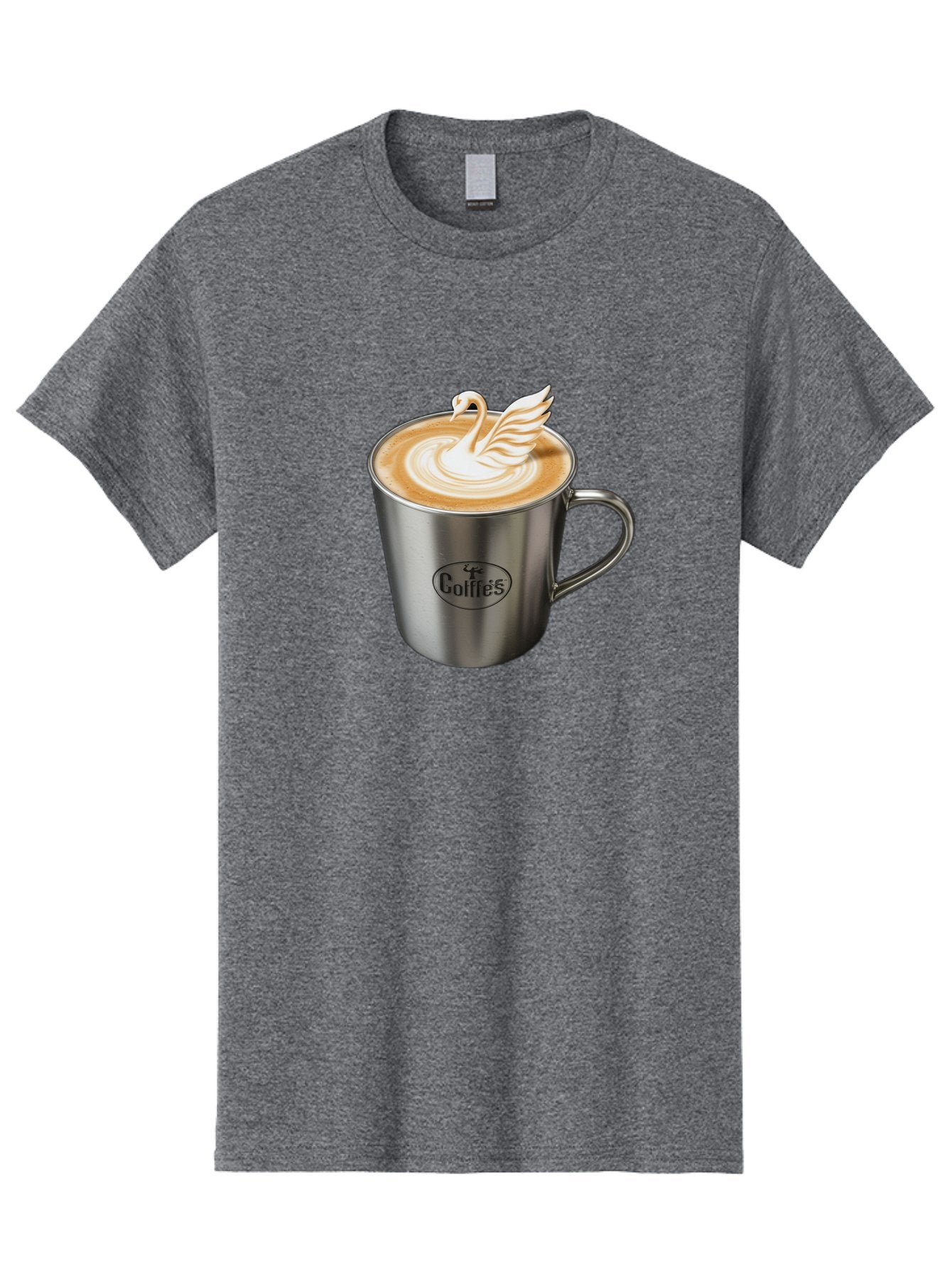 Coffies Men'S Graphic Tee, 100% Cotton, Comfortable Casual Summer Wear, Machine Washable, Coffee, Latte Art, Swan Design, Foamy Texture, Cappuccino, Beverage, Coffee Mug, Stainless Steel Mug, Coffies Branding, Coffee Culture Baa382 4