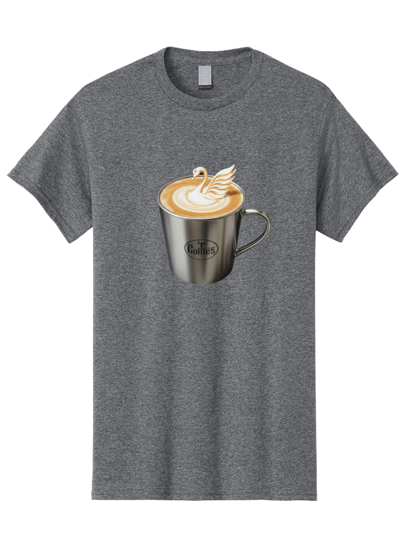Coffies Men'S Graphic Tee, 100% Cotton, Comfortable Casual Summer Wear, Machine Washable, Coffee, Latte Art, Swan Design, Foamy Texture, Cappuccino, Beverage, Coffee Mug, Stainless Steel Mug, Coffies Branding, Coffee Culture Baa382 23