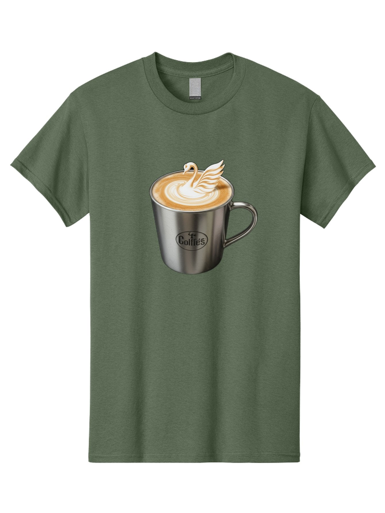 Coffies Men'S Graphic Tee, 100% Cotton, Comfortable Casual Summer Wear, Machine Washable, Coffee, Latte Art, Swan Design, Foamy Texture, Cappuccino, Beverage, Coffee Mug, Stainless Steel Mug, Coffies Branding, Coffee Culture Baa382 5