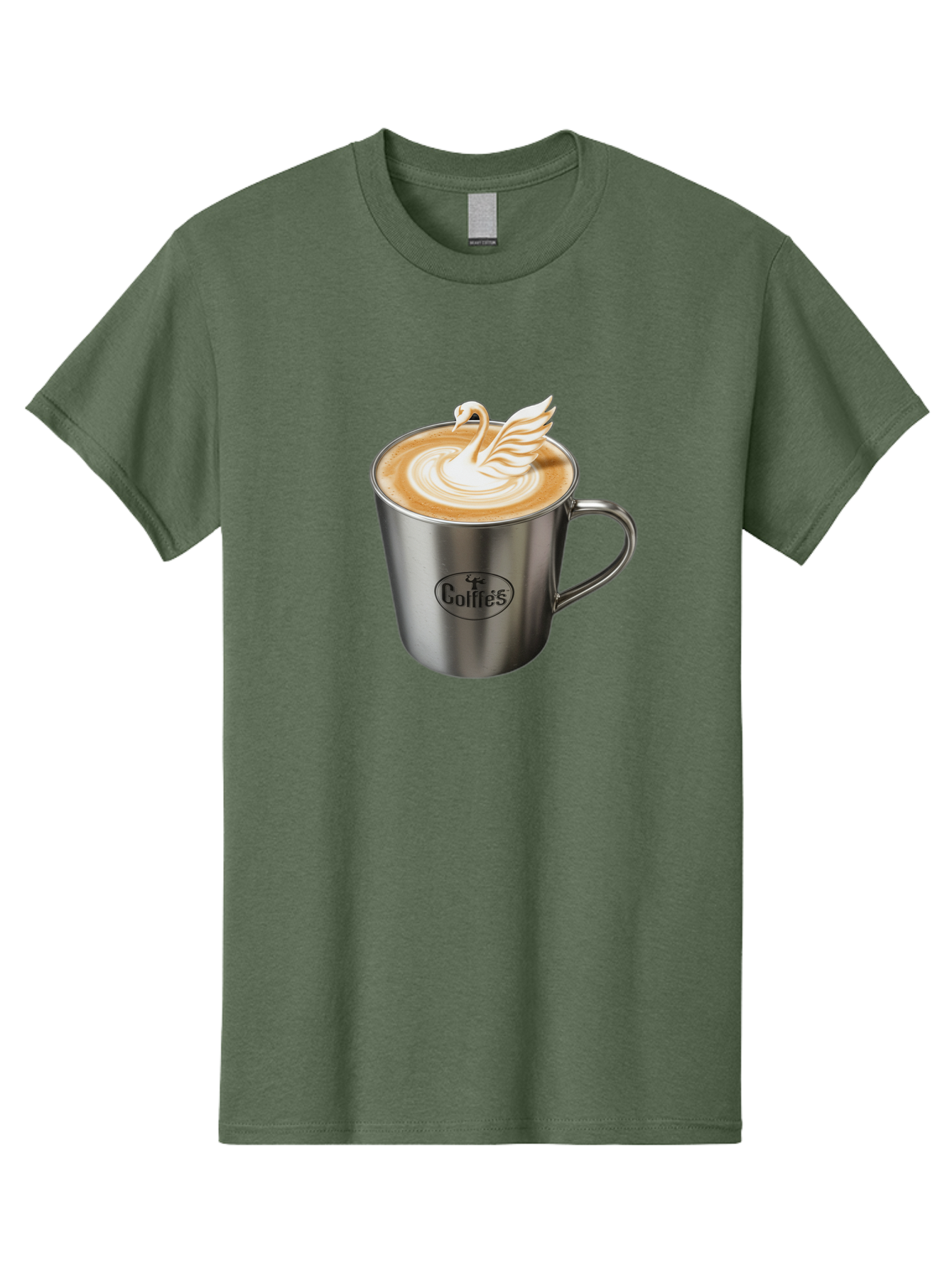 Coffies Men'S Graphic Tee, 100% Cotton, Comfortable Casual Summer Wear, Machine Washable, Coffee, Latte Art, Swan Design, Foamy Texture, Cappuccino, Beverage, Coffee Mug, Stainless Steel Mug, Coffies Branding, Coffee Culture Baa382 15