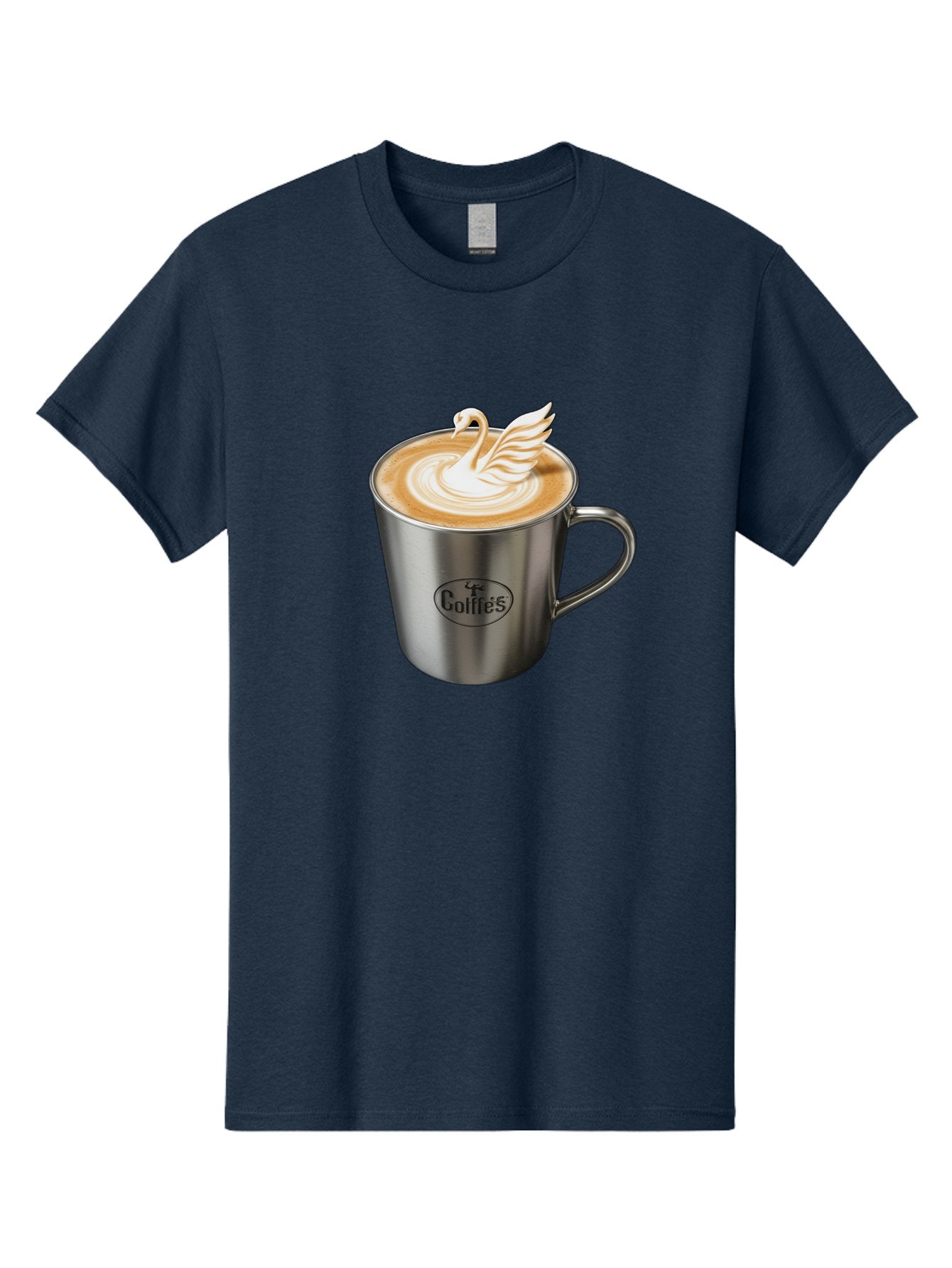 Coffies Men'S Graphic Tee, 100% Cotton, Comfortable Casual Summer Wear, Machine Washable, Coffee, Latte Art, Swan Design, Foamy Texture, Cappuccino, Beverage, Coffee Mug, Stainless Steel Mug, Coffies Branding, Coffee Culture Baa382
