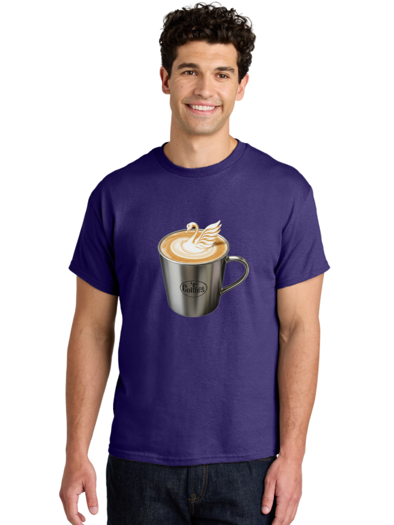 Coffies Men'S Graphic Tee, 100% Cotton, Comfortable Casual Summer Wear, Machine Washable, Coffee, Latte Art, Swan Design, Foamy Texture, Cappuccino, Beverage, Coffee Mug, Stainless Steel Mug, Coffies Branding, Coffee Culture Baa382 10