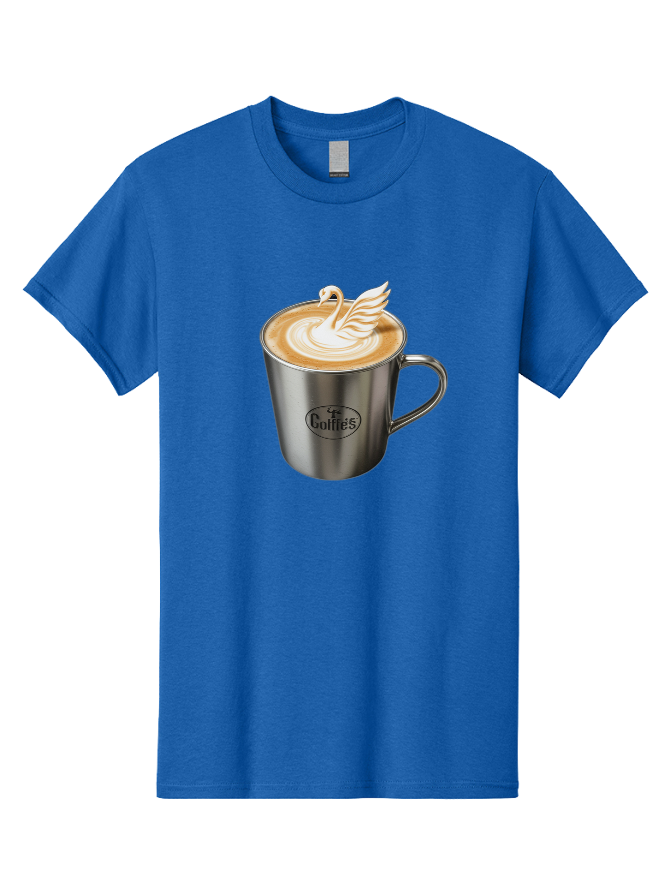 Coffies Men'S Graphic Tee, 100% Cotton, Comfortable Casual Summer Wear, Machine Washable, Coffee, Latte Art, Swan Design, Foamy Texture, Cappuccino, Beverage, Coffee Mug, Stainless Steel Mug, Coffies Branding, Coffee Culture Baa382 5