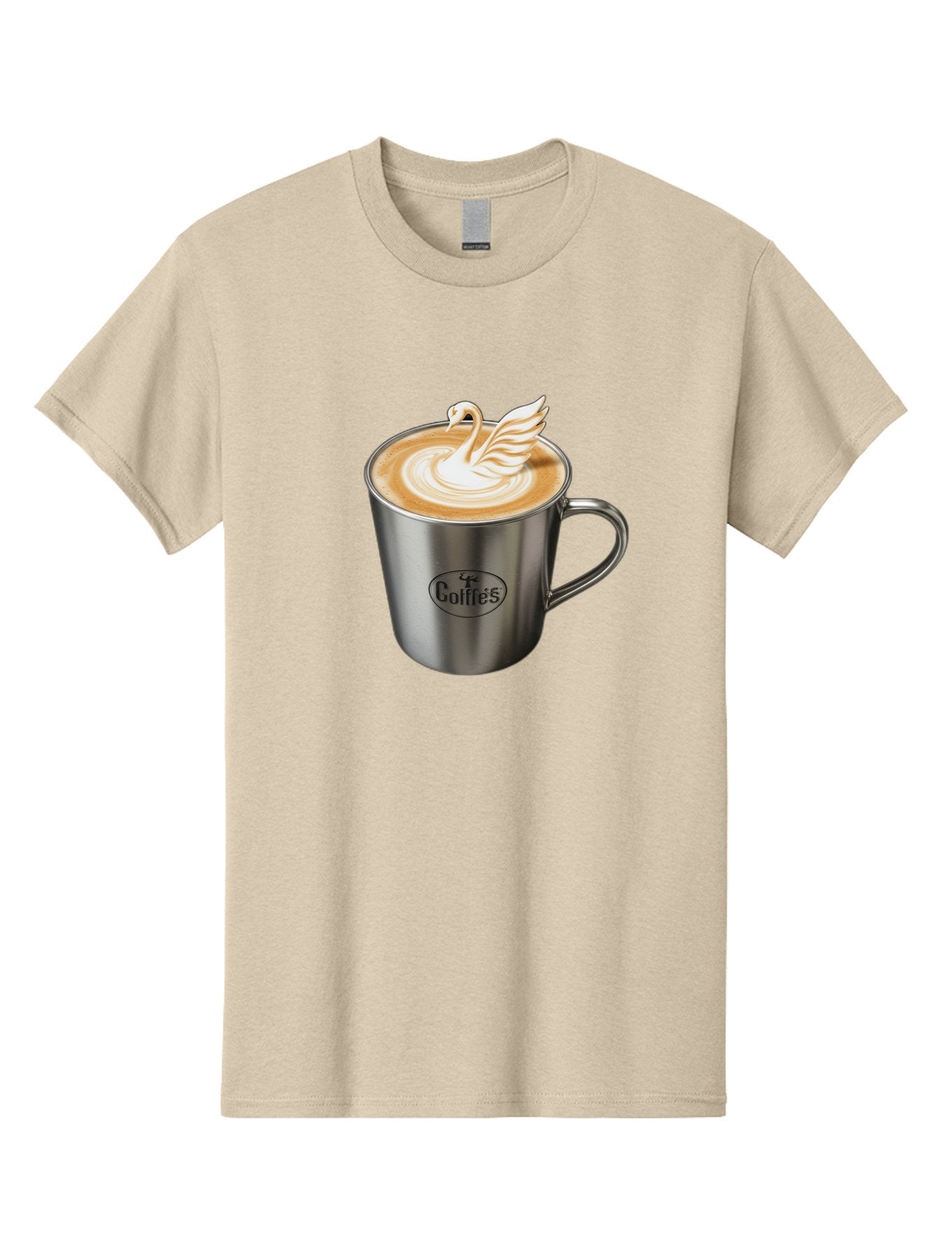 Coffies Men'S Graphic Tee, 100% Cotton, Comfortable Casual Summer Wear, Machine Washable, Coffee, Latte Art, Swan Design, Foamy Texture, Cappuccino, Beverage, Coffee Mug, Stainless Steel Mug, Coffies Branding, Coffee Culture Baa382 13