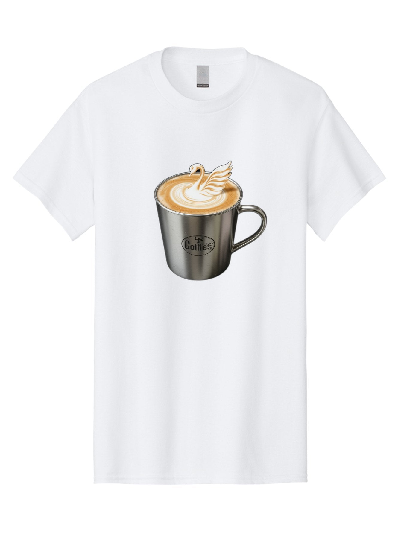 Coffies Men'S Graphic Tee, 100% Cotton, Comfortable Casual Summer Wear, Machine Washable, Coffee, Latte Art, Swan Design, Foamy Texture, Cappuccino, Beverage, Coffee Mug, Stainless Steel Mug, Coffies Branding, Coffee Culture Baa382 6