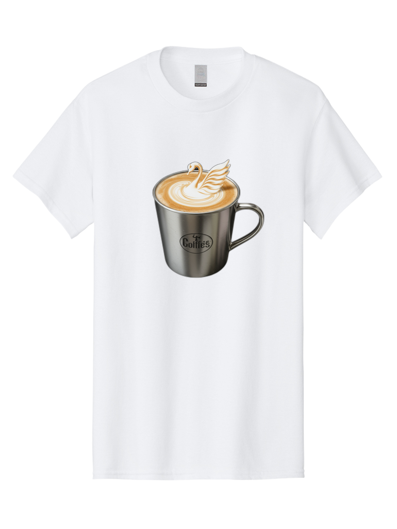 Coffies Men'S Graphic Tee, 100% Cotton, Comfortable Casual Summer Wear, Machine Washable, Coffee, Latte Art, Swan Design, Foamy Texture, Cappuccino, Beverage, Coffee Mug, Stainless Steel Mug, Coffies Branding, Coffee Culture Baa382 13