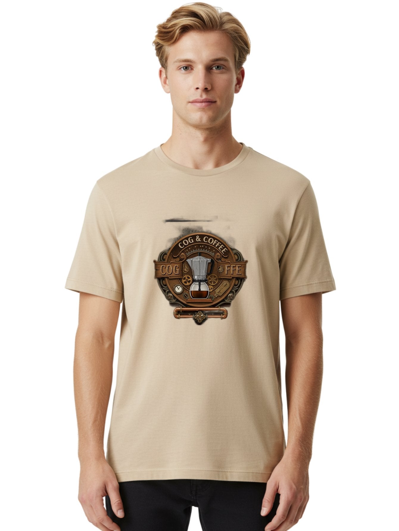 Cog-Coffee Men'S Graphic Tee, 100% Cotton, Comfortable Casual Summer Wear, Machine Washable, Steampunk Coffee Maker, Coffee Culture, Industrial Chic, Gears And Cogs, Vintage Coffee, Coffee Art, Metalwork, Steampunk Design, Cog & Coffee Logo Baa383 19