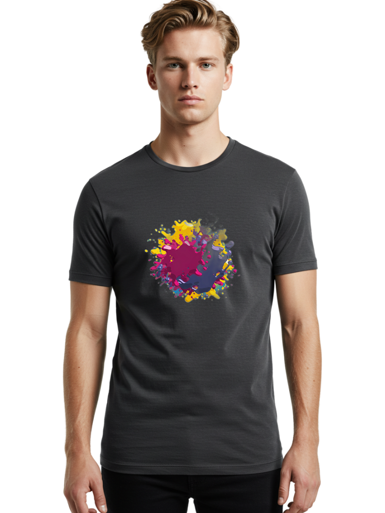 Color-Splash Men'S Graphic Tee, 100% Cotton, Comfortable Casual Summer Wear, Machine Washable, Colorful Paint Splatter, Vibrant Colors, Abstract Art, Dynamic Shapes, Creative Design, Artistic Expression, Splattered Paint, Mixed Media Art Baa384 22