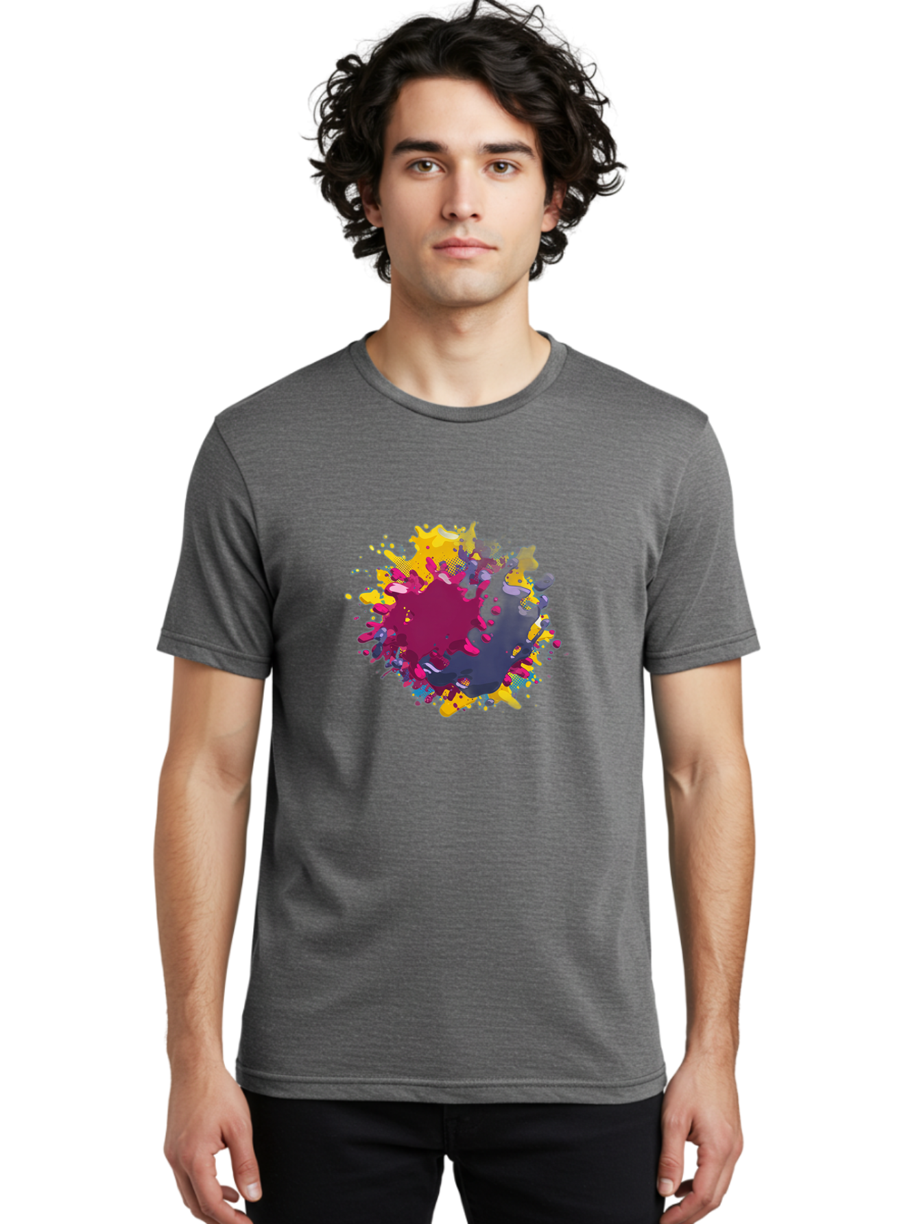 Color-Splash Men'S Graphic Tee, 100% Cotton, Comfortable Casual Summer Wear, Machine Washable, Colorful Paint Splatter, Vibrant Colors, Abstract Art, Dynamic Shapes, Creative Design, Artistic Expression, Splattered Paint, Mixed Media Art Baa384 6
