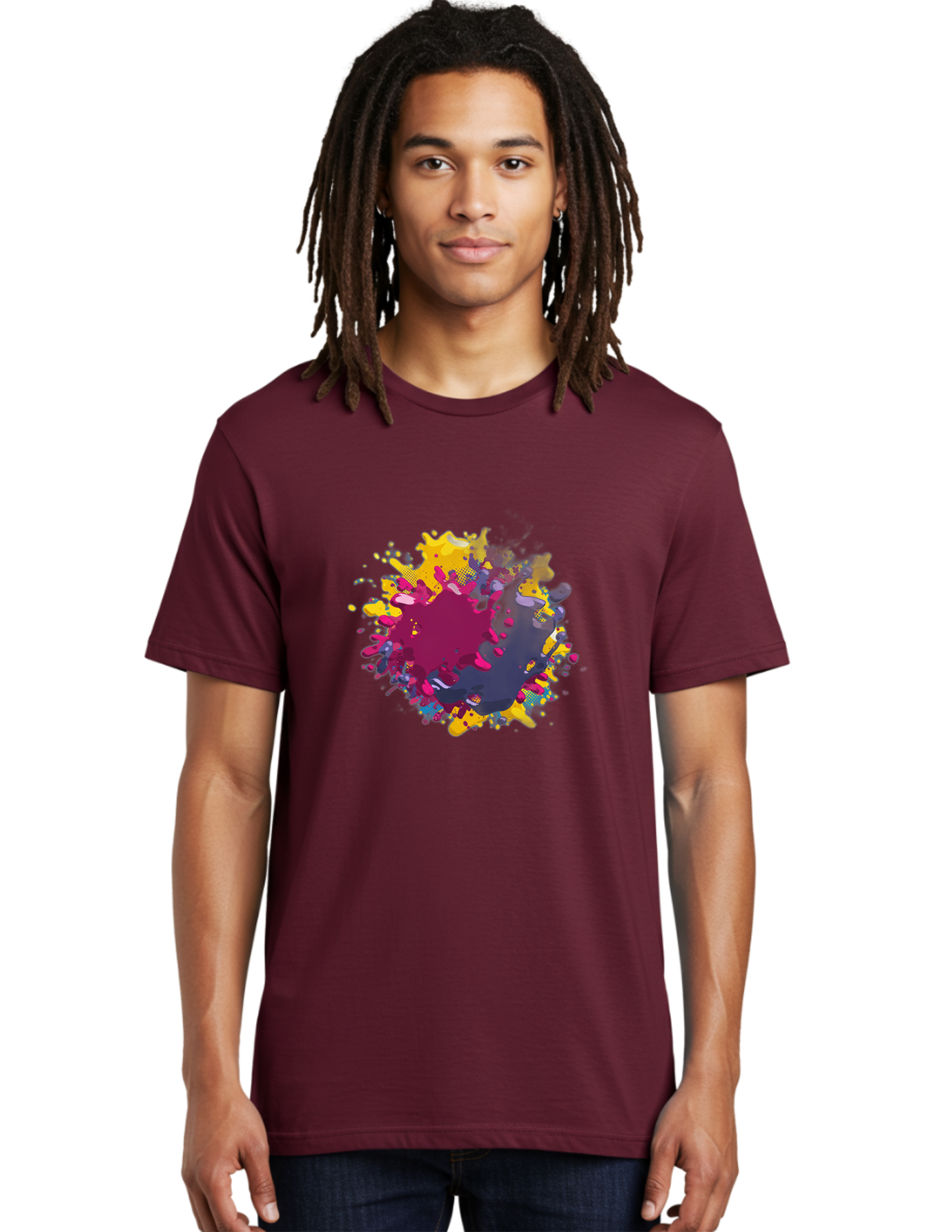 Color-Splash Men'S Graphic Tee, 100% Cotton, Comfortable Casual Summer Wear, Machine Washable, Colorful Paint Splatter, Vibrant Colors, Abstract Art, Dynamic Shapes, Creative Design, Artistic Expression, Splattered Paint, Mixed Media Art Baa384 26