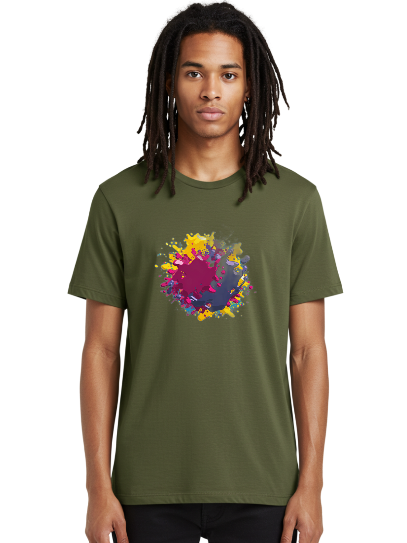Color-Splash Men'S Graphic Tee, 100% Cotton, Comfortable Casual Summer Wear, Machine Washable, Colorful Paint Splatter, Vibrant Colors, Abstract Art, Dynamic Shapes, Creative Design, Artistic Expression, Splattered Paint, Mixed Media Art Baa384 14