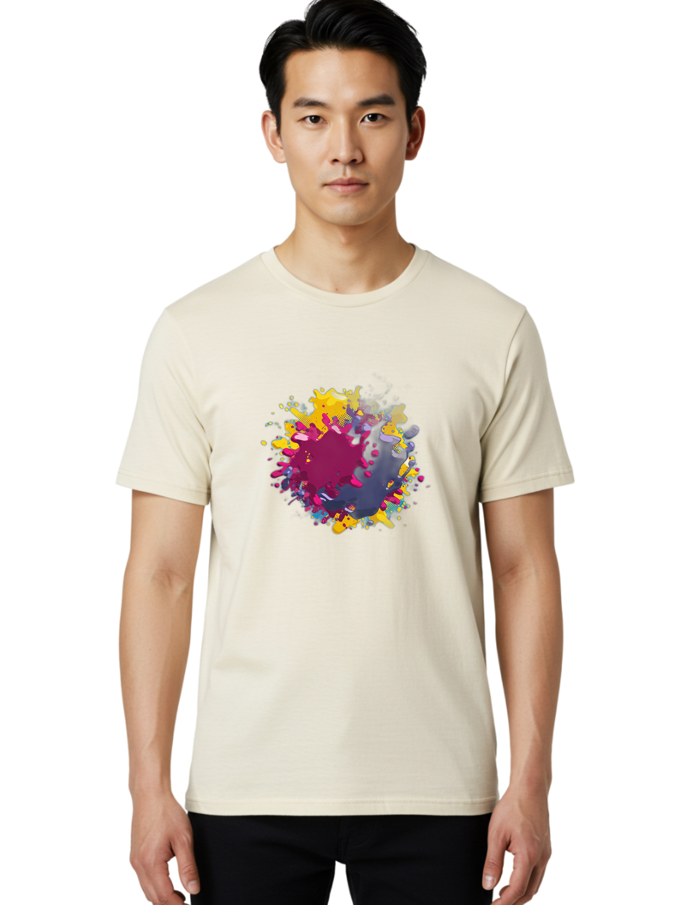 Color-Splash Men'S Graphic Tee, 100% Cotton, Comfortable Casual Summer Wear, Machine Washable, Colorful Paint Splatter, Vibrant Colors, Abstract Art, Dynamic Shapes, Creative Design, Artistic Expression, Splattered Paint, Mixed Media Art Baa384 10