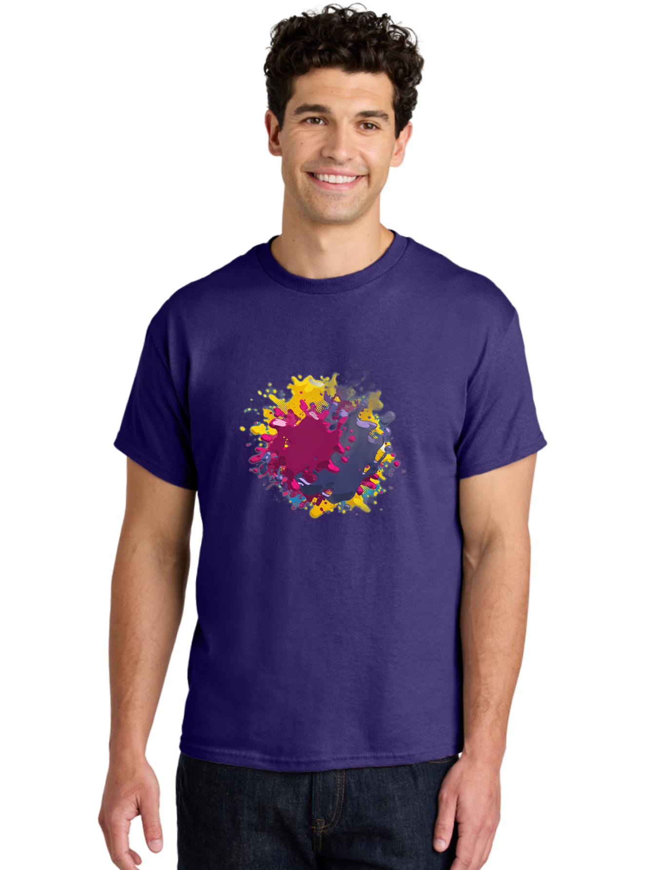 Color-Splash Men'S Graphic Tee, 100% Cotton, Comfortable Casual Summer Wear, Machine Washable, Colorful Paint Splatter, Vibrant Colors, Abstract Art, Dynamic Shapes, Creative Design, Artistic Expression, Splattered Paint, Mixed Media Art Baa384 16